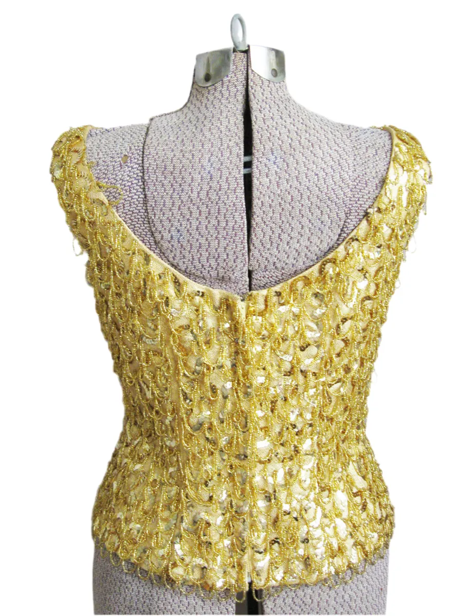 1950s Evening Top Beaded Gold Sequin