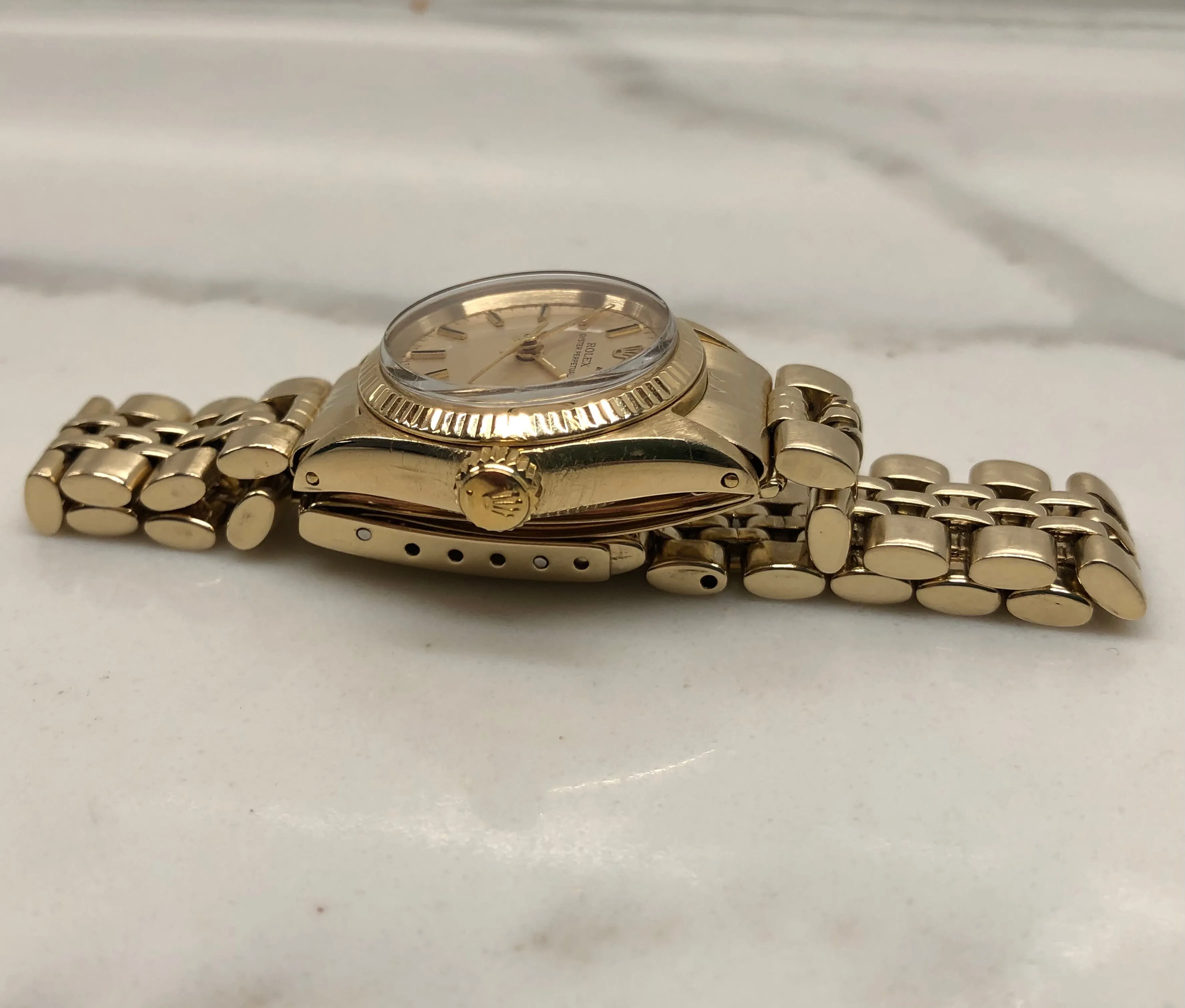1973 Rolex Oyster Perpetual 6719 14K Yellow Gold Ladies Jubilee Bracelet Automatic Wristwatch
