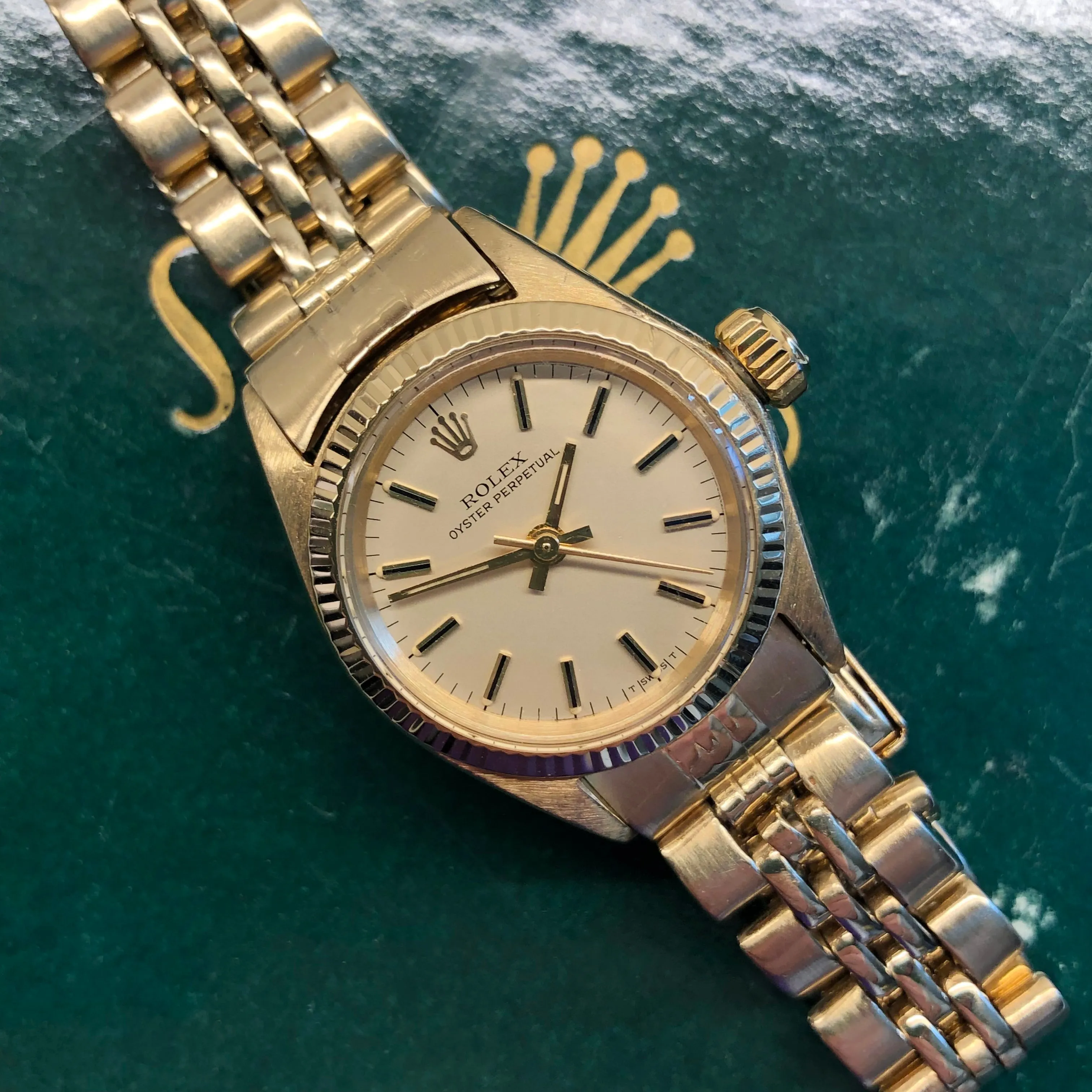1973 Rolex Oyster Perpetual 6719 14K Yellow Gold Ladies Jubilee Bracelet Automatic Wristwatch
