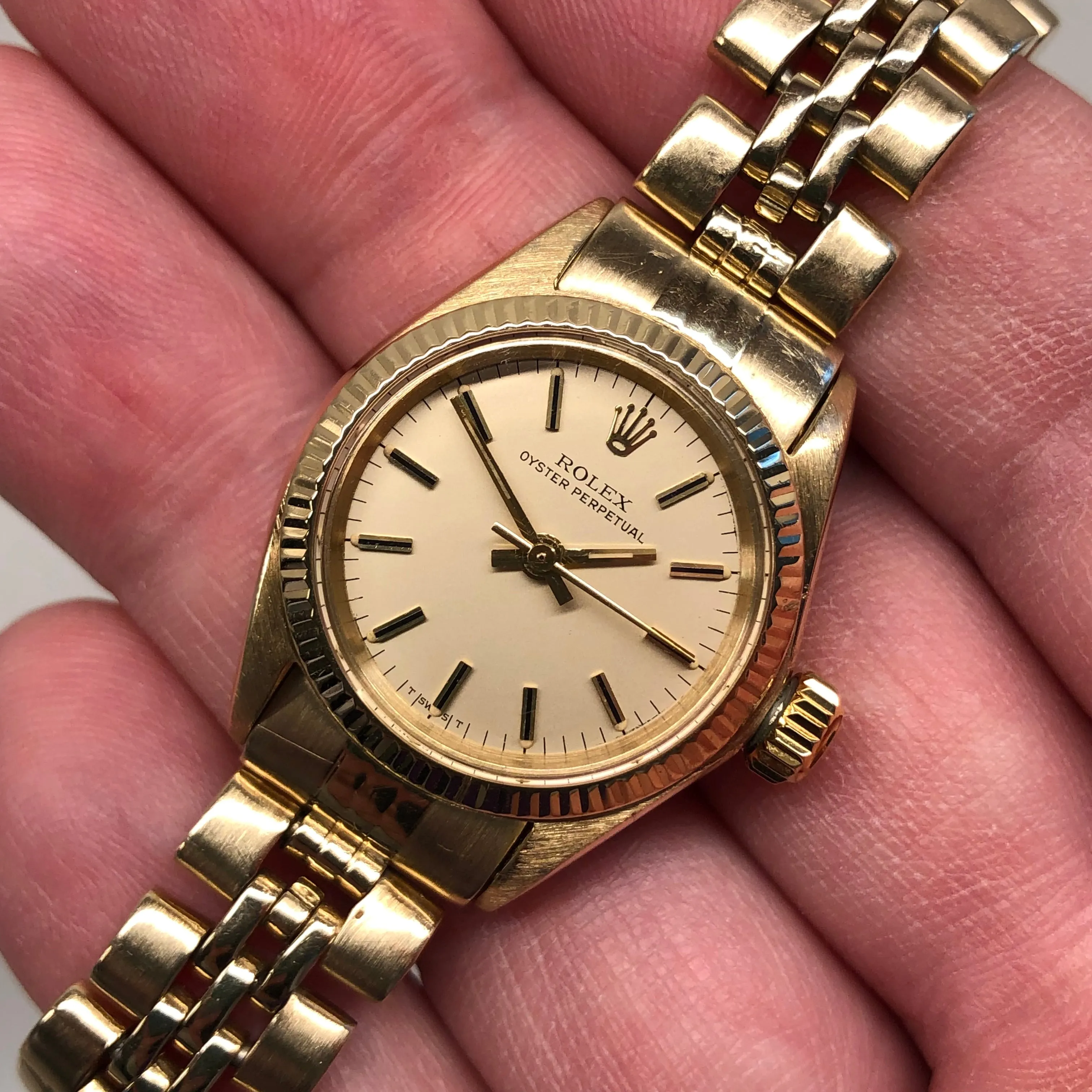 1973 Rolex Oyster Perpetual 6719 14K Yellow Gold Ladies Jubilee Bracelet Automatic Wristwatch