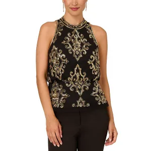 Adrianna Papell Womens Sequin Beaded Halter Top