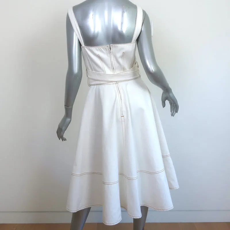 Alexander McQueen Belted Midi Dress White Denim Size 42