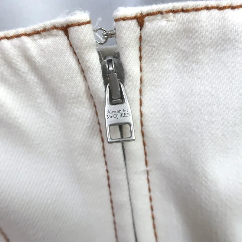 Alexander McQueen Belted Midi Dress White Denim Size 42