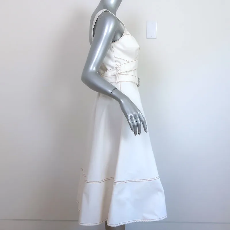 Alexander McQueen Belted Midi Dress White Denim Size 42