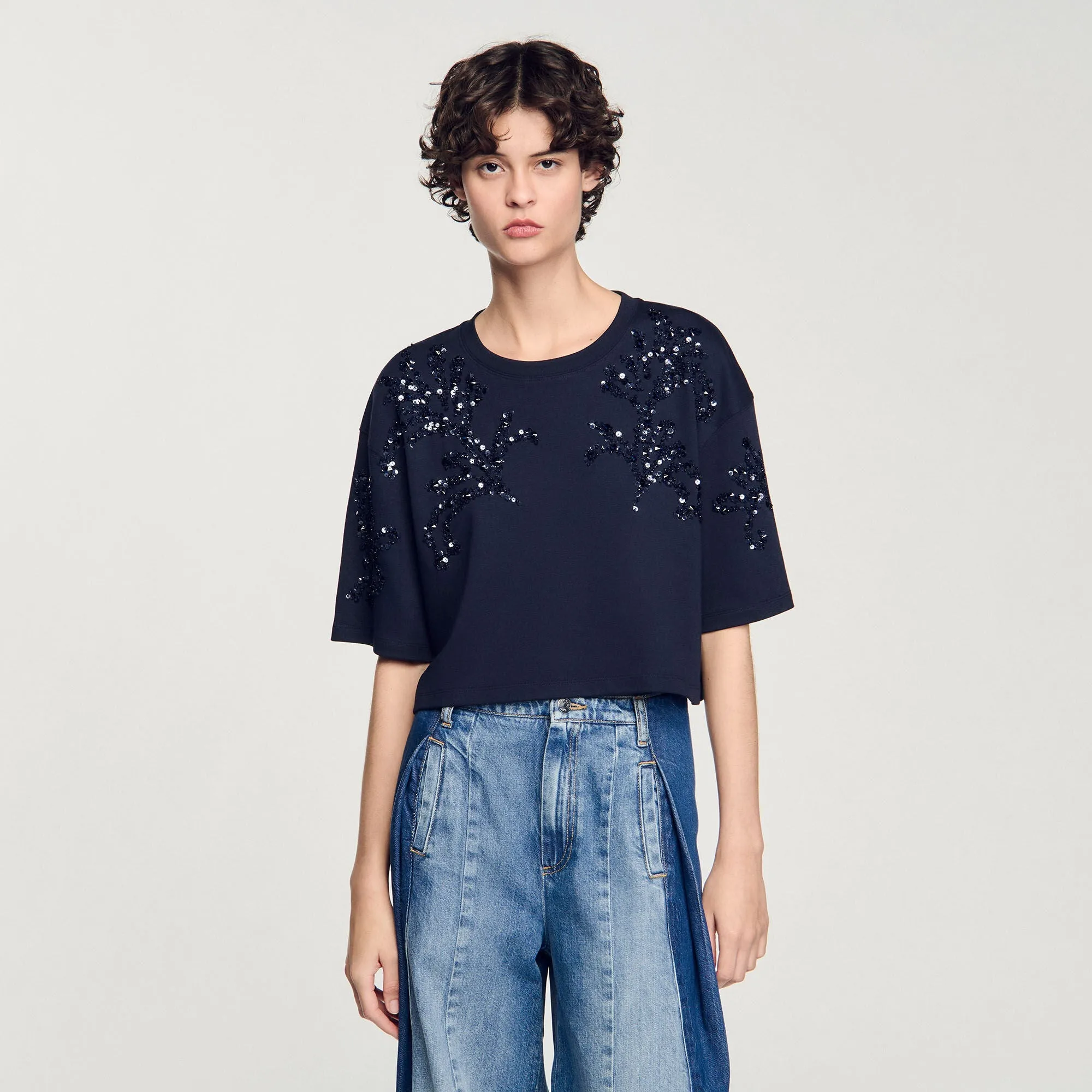 Algarve T-Shirt With Beaded Details Navy Blue