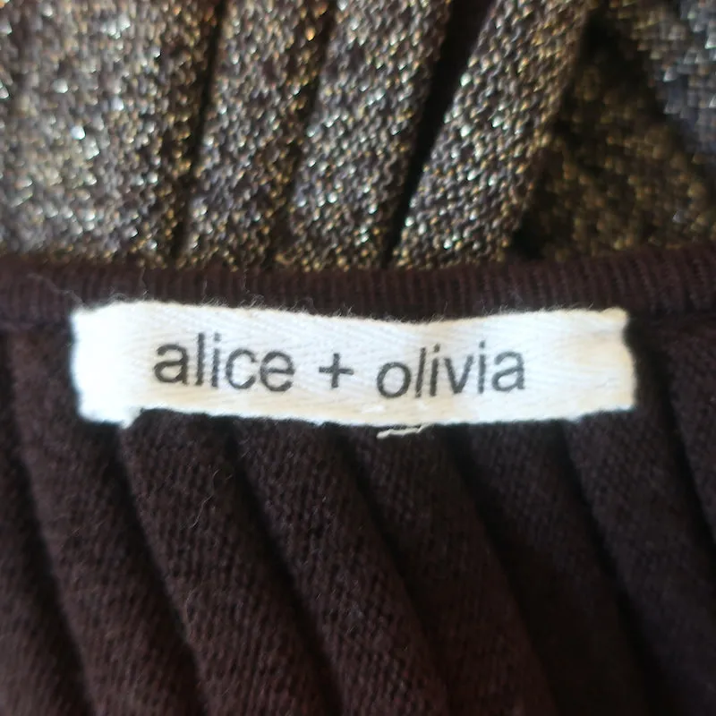 Alice   Olivia Belted Mini Dress Gold/Brown Metallic Ribbed Knit Size Medium
