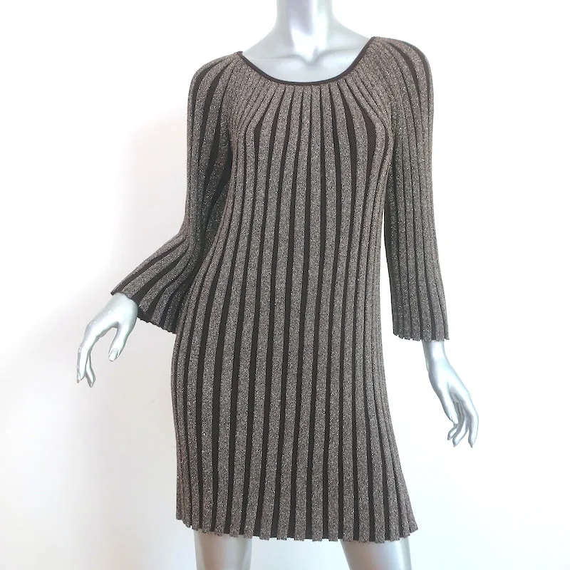 Alice   Olivia Belted Mini Dress Gold/Brown Metallic Ribbed Knit Size Medium