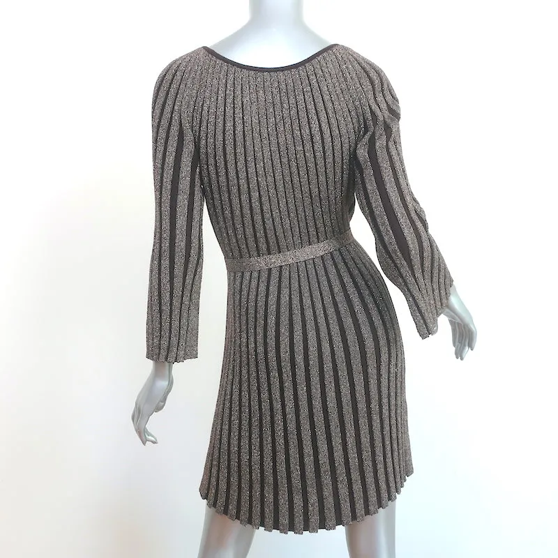 Alice   Olivia Belted Mini Dress Gold/Brown Metallic Ribbed Knit Size Medium