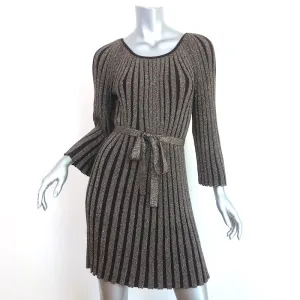 Alice   Olivia Belted Mini Dress Gold/Brown Metallic Ribbed Knit Size Medium
