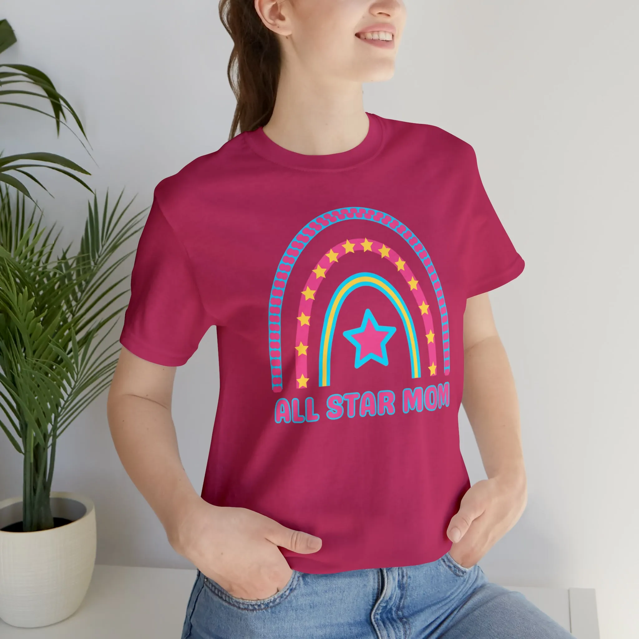 All Star Mom Pink Heart T-Shirt | Rainbow Mom Tee |  Bella Canvas 3001 Unisex |  Mother Short Sleeve Tshirt