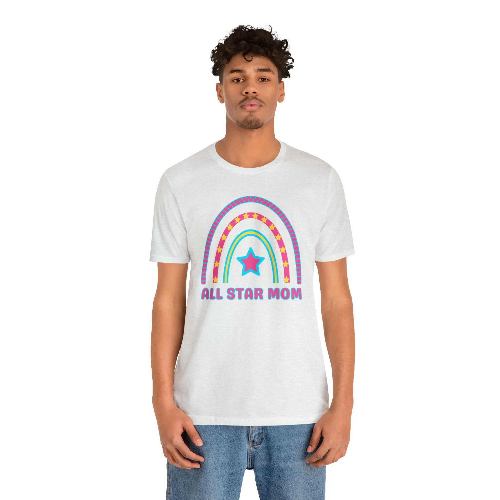All Star Mom Pink Heart T-Shirt | Rainbow Mom Tee |  Bella Canvas 3001 Unisex |  Mother Short Sleeve Tshirt