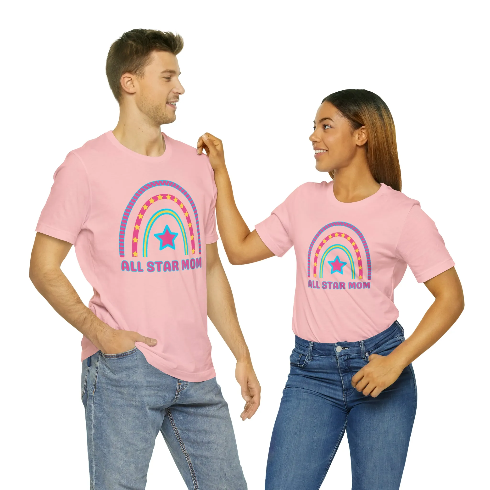 All Star Mom Pink Heart T-Shirt | Rainbow Mom Tee |  Bella Canvas 3001 Unisex |  Mother Short Sleeve Tshirt