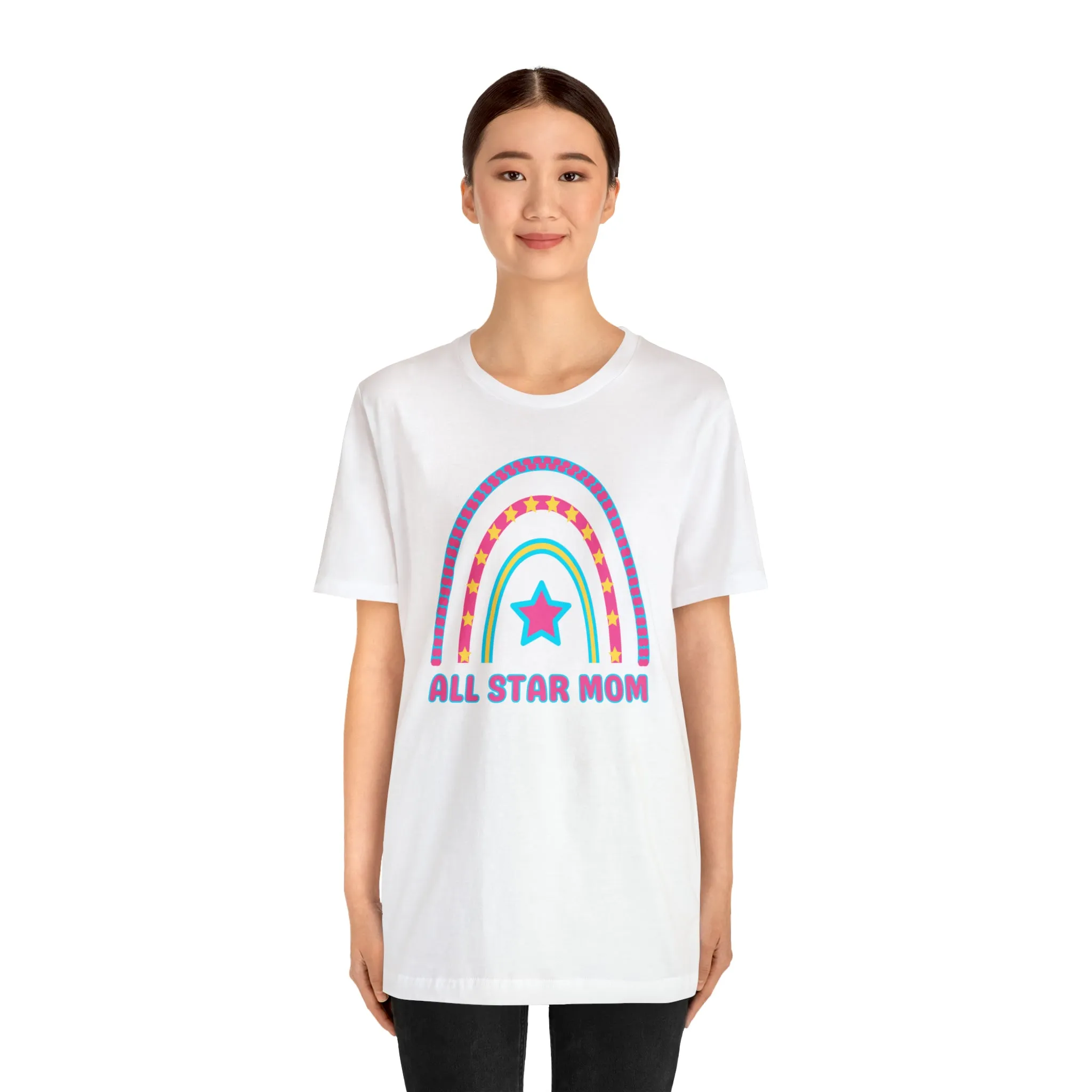 All Star Mom Pink Heart T-Shirt | Rainbow Mom Tee |  Bella Canvas 3001 Unisex |  Mother Short Sleeve Tshirt