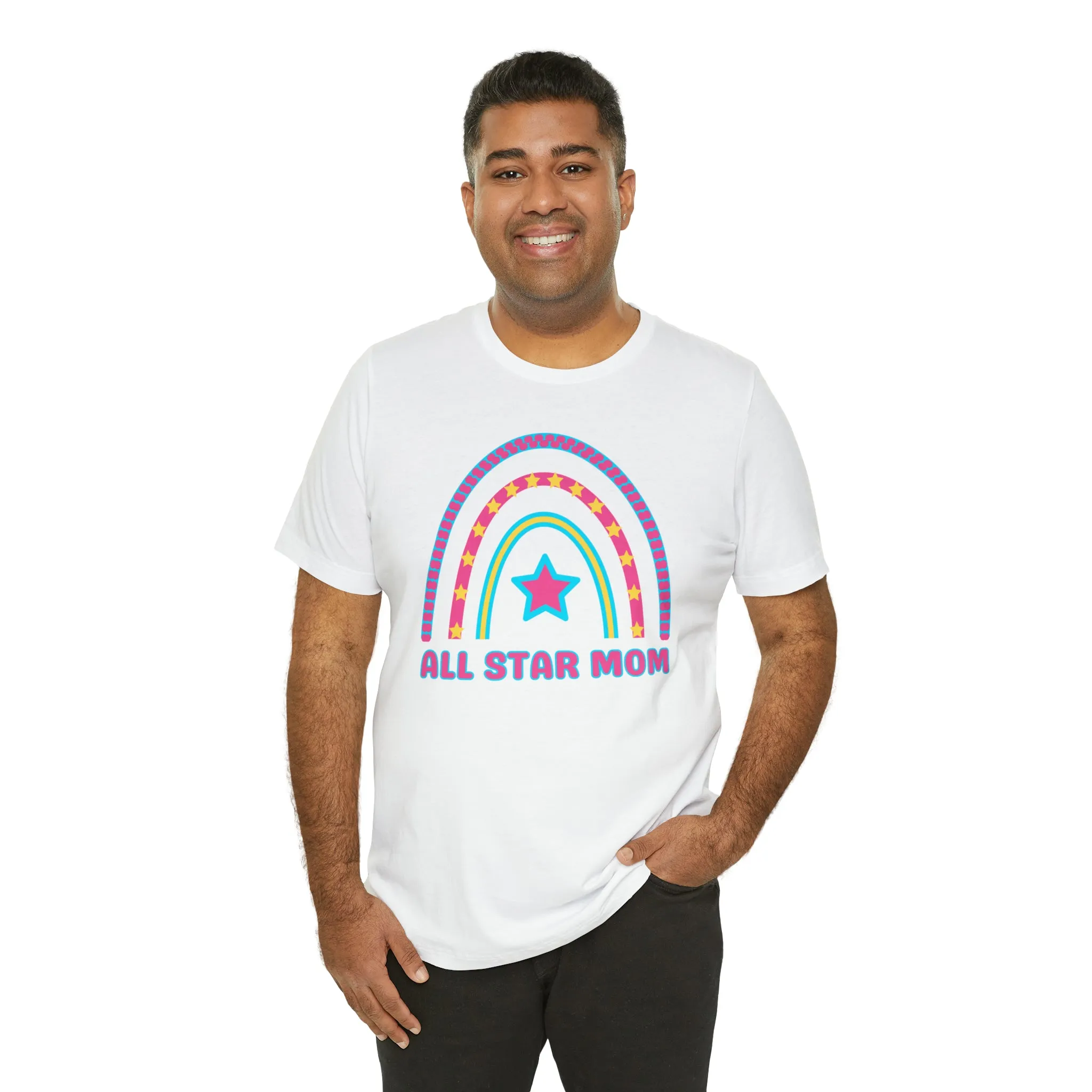 All Star Mom Pink Heart T-Shirt | Rainbow Mom Tee |  Bella Canvas 3001 Unisex |  Mother Short Sleeve Tshirt