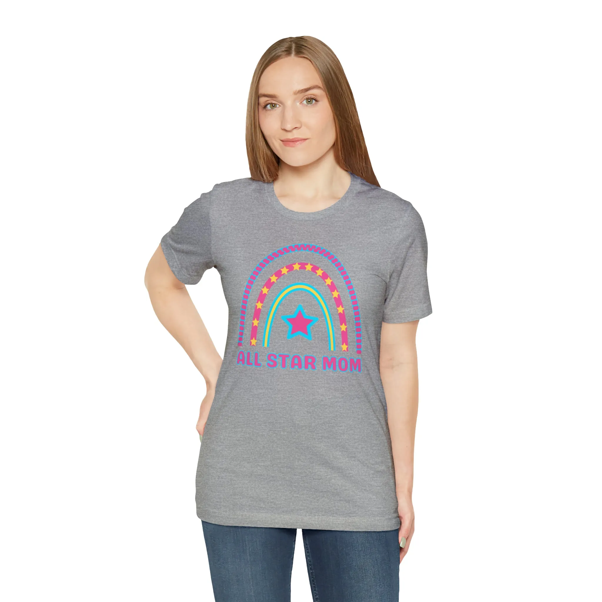 All Star Mom Pink Heart T-Shirt | Rainbow Mom Tee |  Bella Canvas 3001 Unisex |  Mother Short Sleeve Tshirt