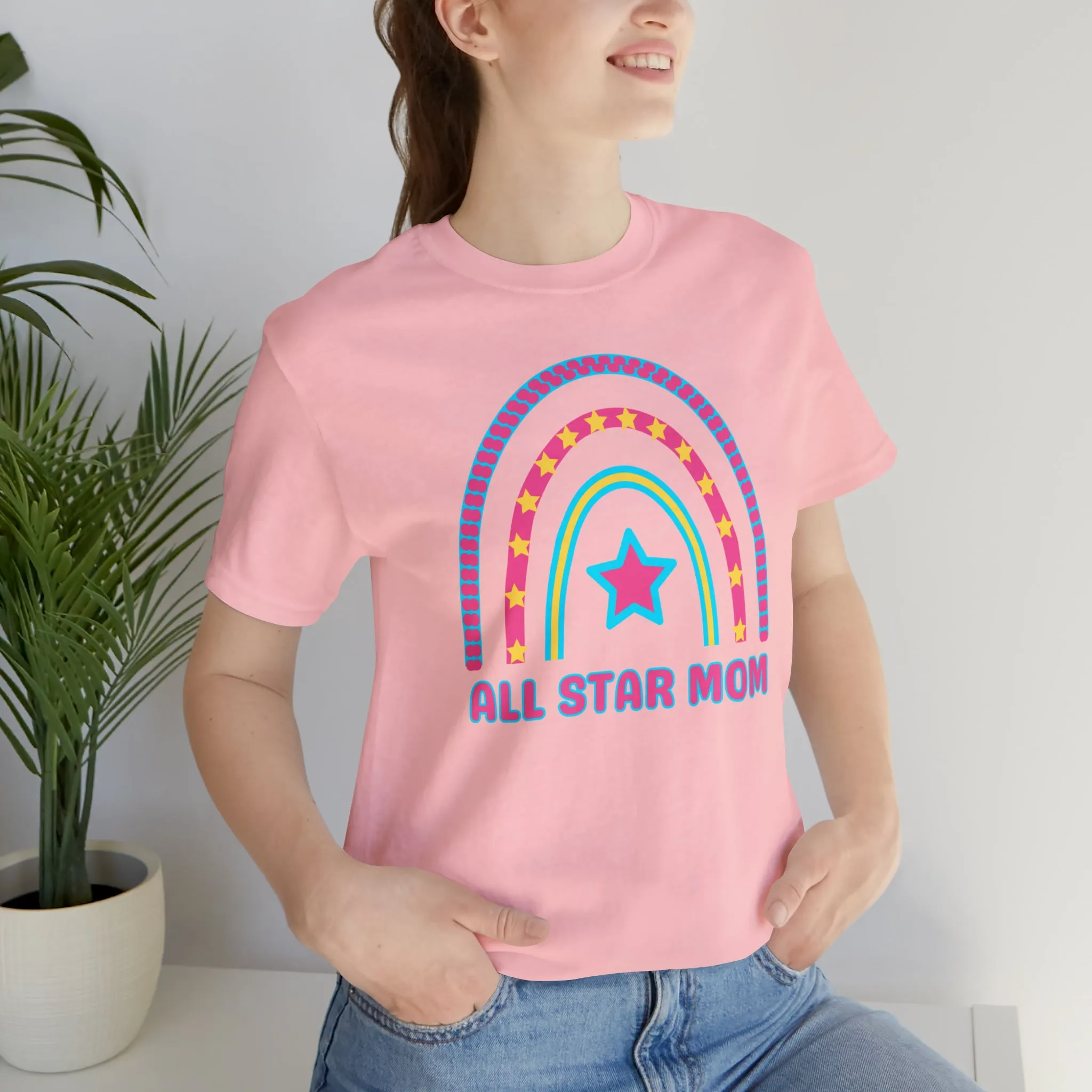 All Star Mom Pink Heart T-Shirt | Rainbow Mom Tee |  Bella Canvas 3001 Unisex |  Mother Short Sleeve Tshirt