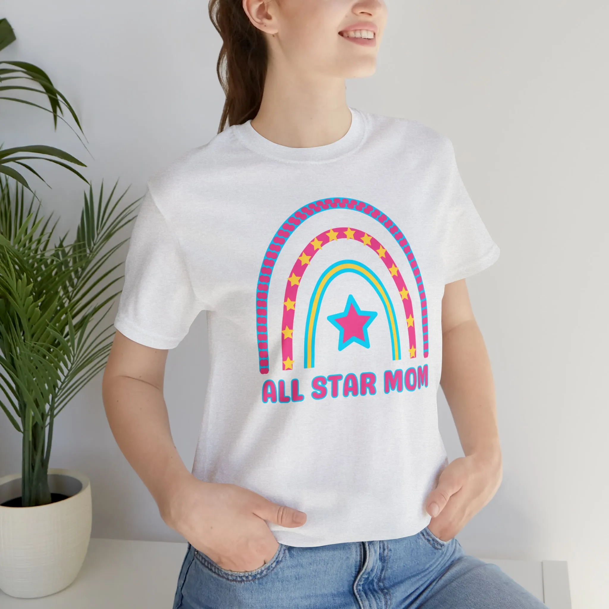 All Star Mom Pink Heart T-Shirt | Rainbow Mom Tee |  Bella Canvas 3001 Unisex |  Mother Short Sleeve Tshirt
