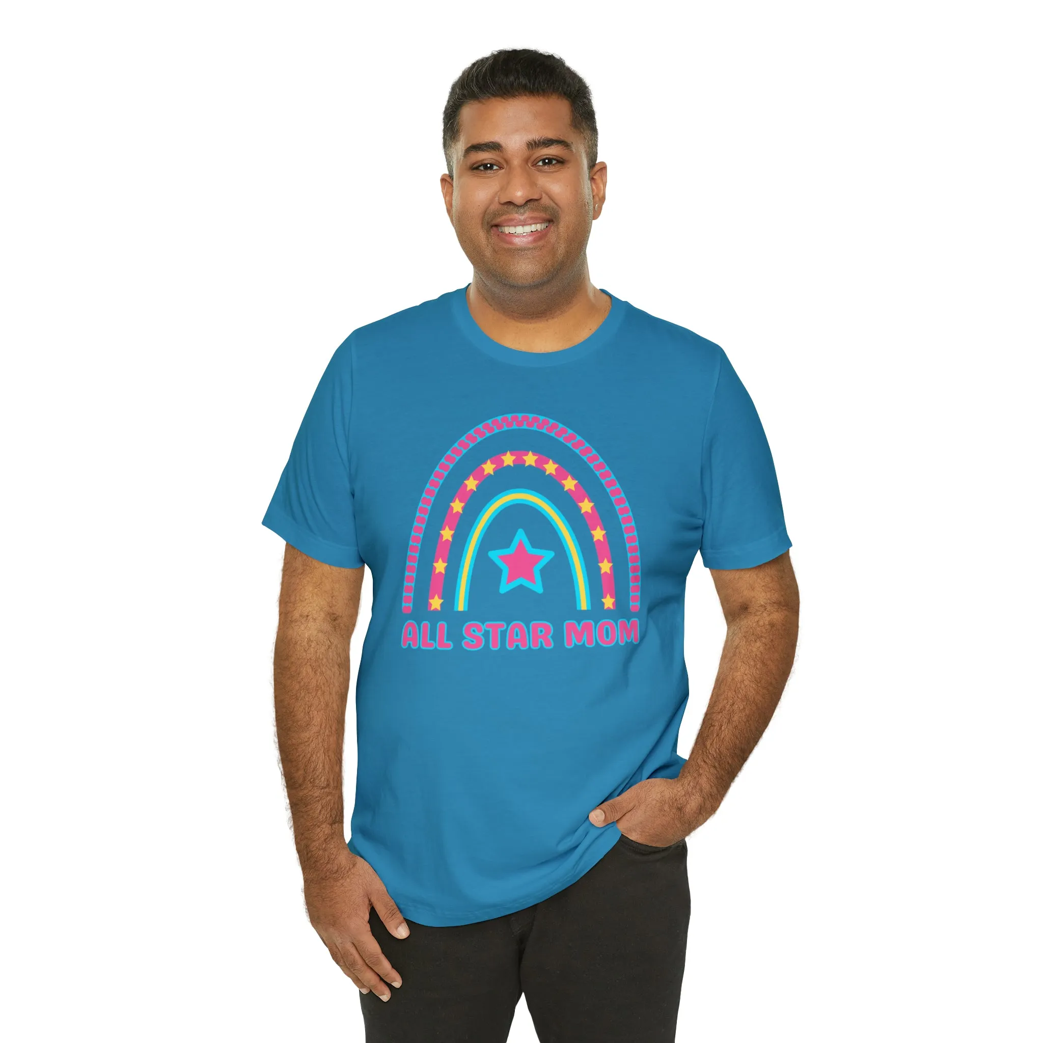 All Star Mom Pink Heart T-Shirt | Rainbow Mom Tee |  Bella Canvas 3001 Unisex |  Mother Short Sleeve Tshirt