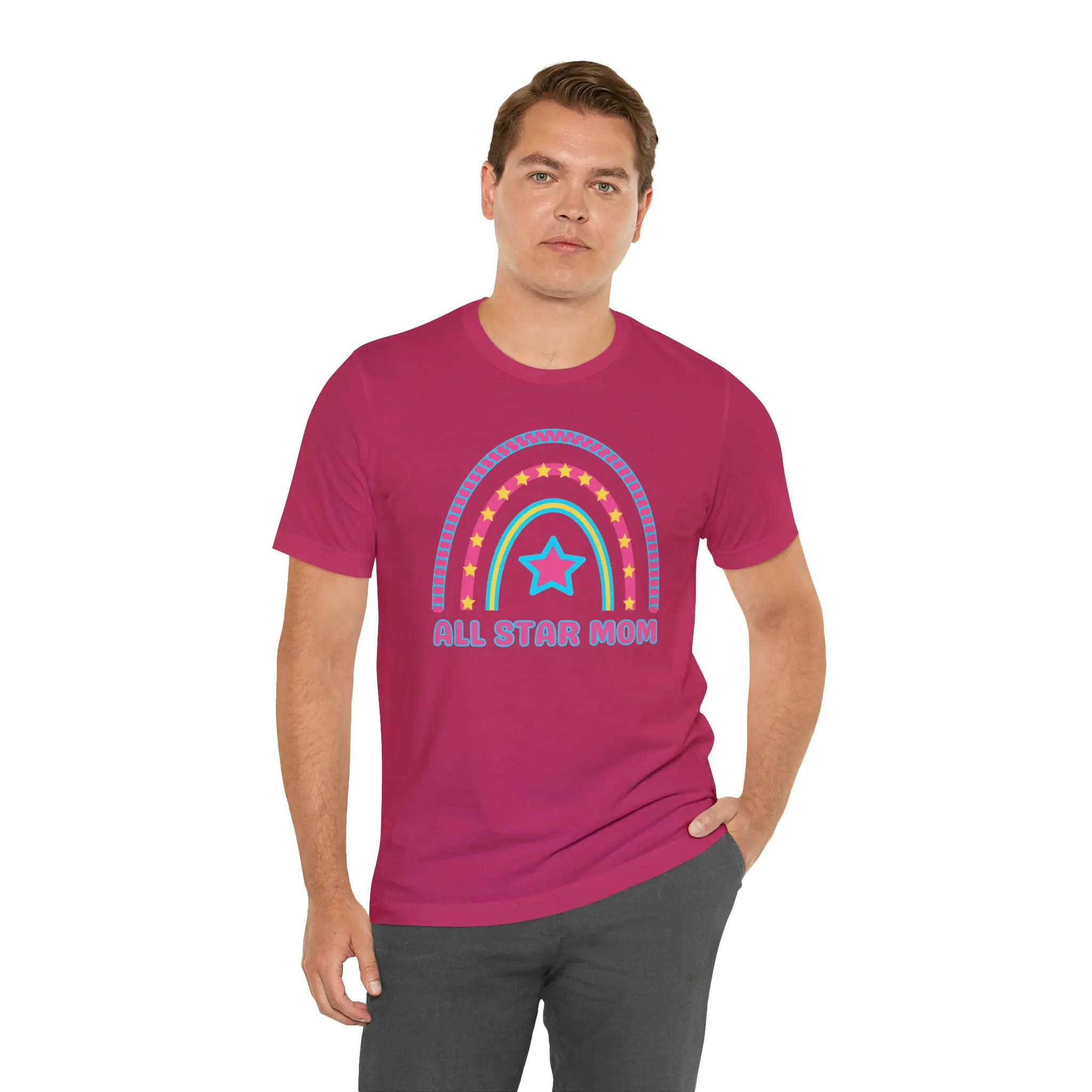 All Star Mom Pink Heart T-Shirt | Rainbow Mom Tee |  Bella Canvas 3001 Unisex |  Mother Short Sleeve Tshirt