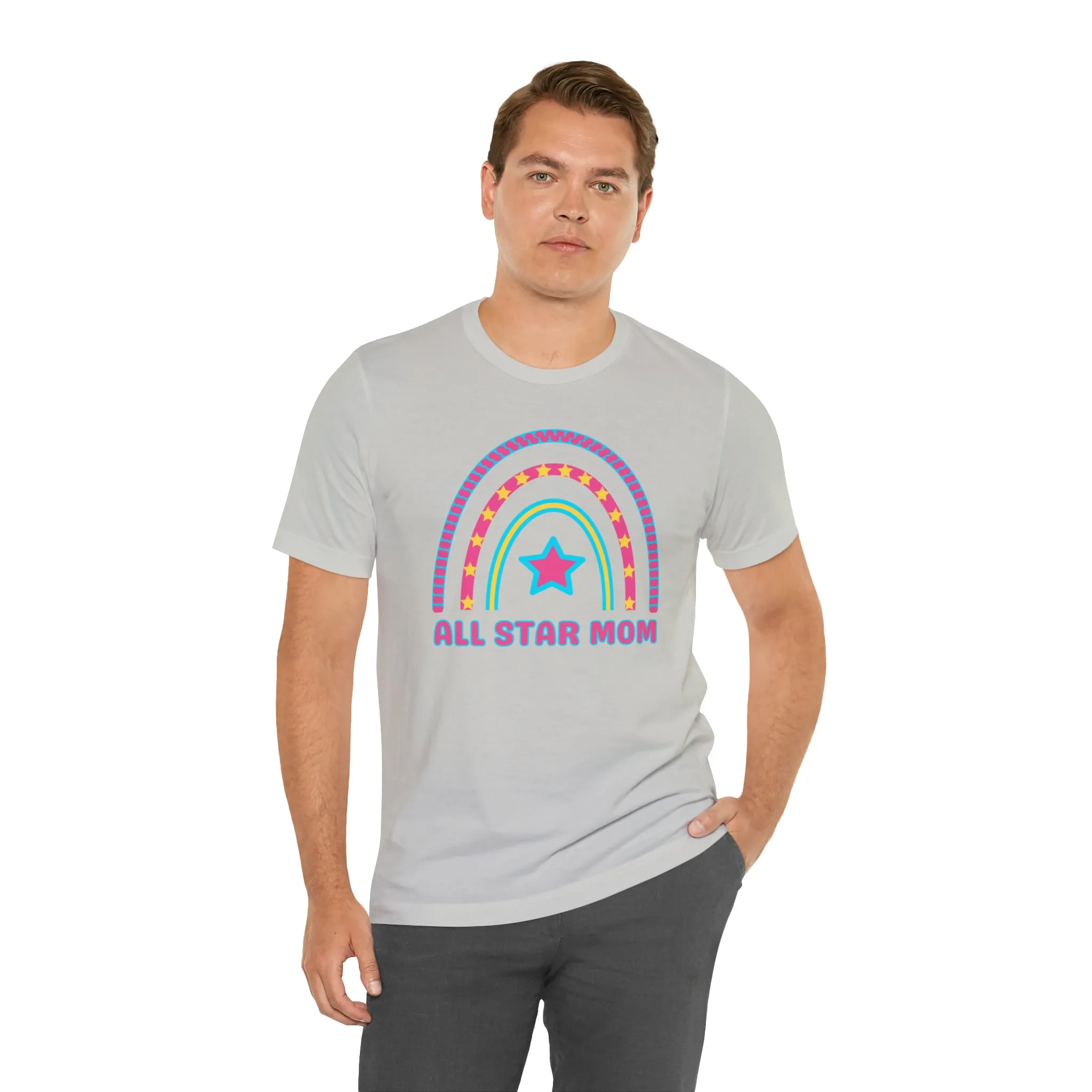 All Star Mom Pink Heart T-Shirt | Rainbow Mom Tee |  Bella Canvas 3001 Unisex |  Mother Short Sleeve Tshirt