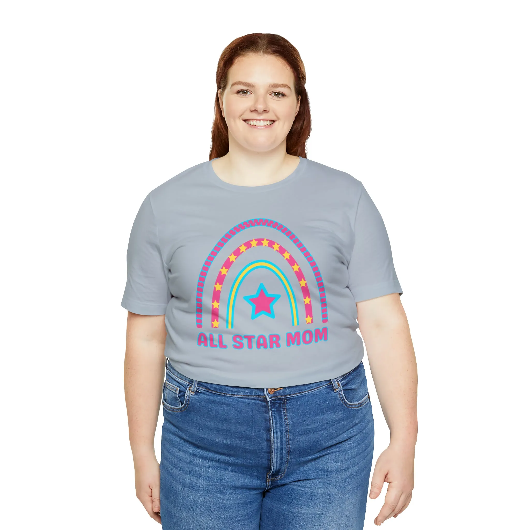All Star Mom Pink Heart T-Shirt | Rainbow Mom Tee |  Bella Canvas 3001 Unisex |  Mother Short Sleeve Tshirt