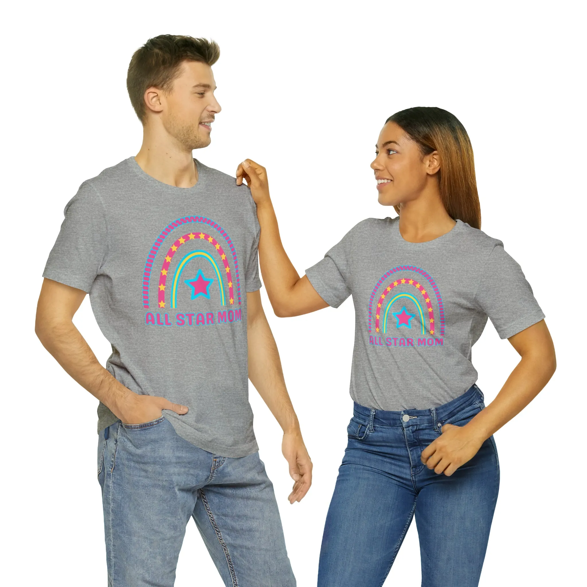 All Star Mom Pink Heart T-Shirt | Rainbow Mom Tee |  Bella Canvas 3001 Unisex |  Mother Short Sleeve Tshirt