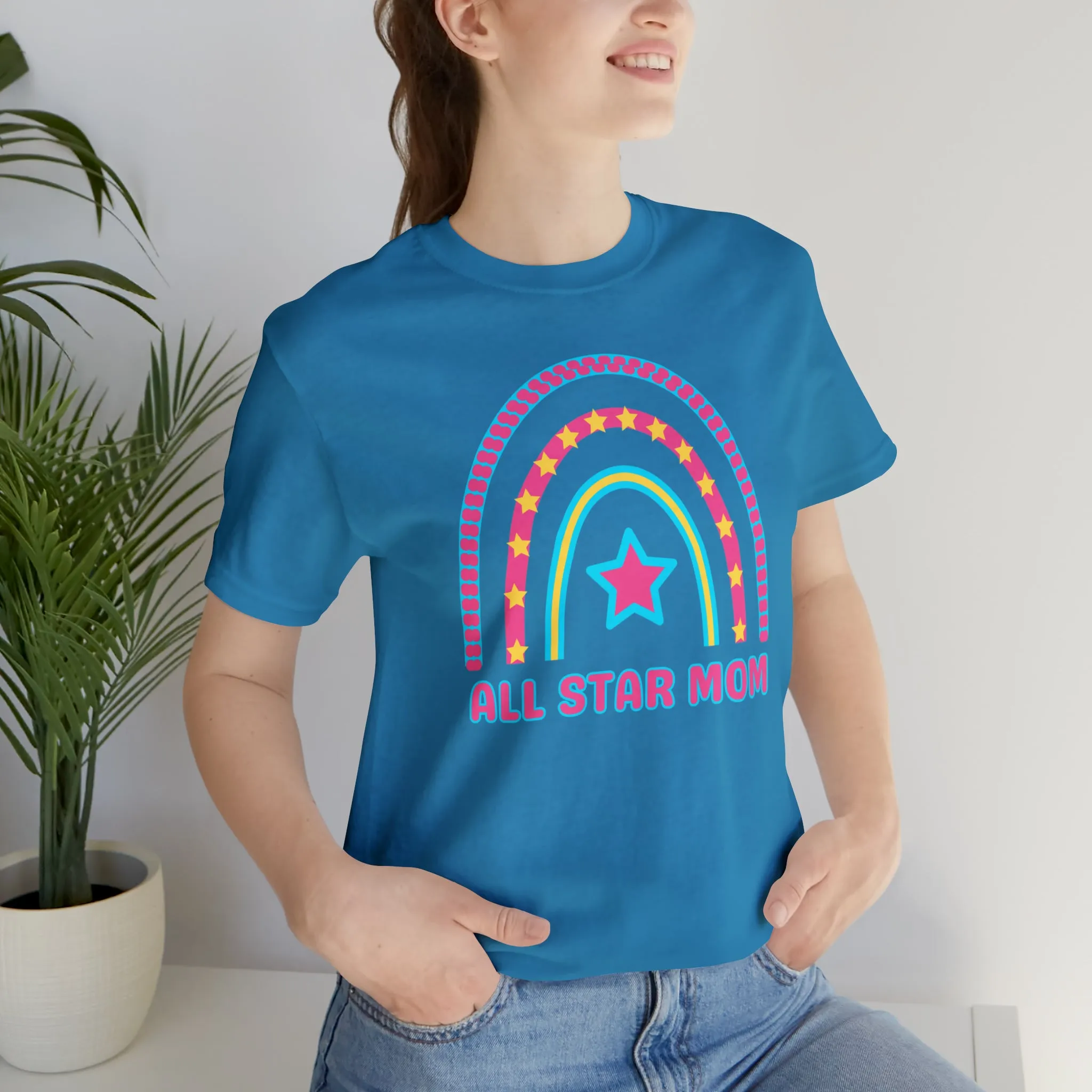 All Star Mom Pink Heart T-Shirt | Rainbow Mom Tee |  Bella Canvas 3001 Unisex |  Mother Short Sleeve Tshirt