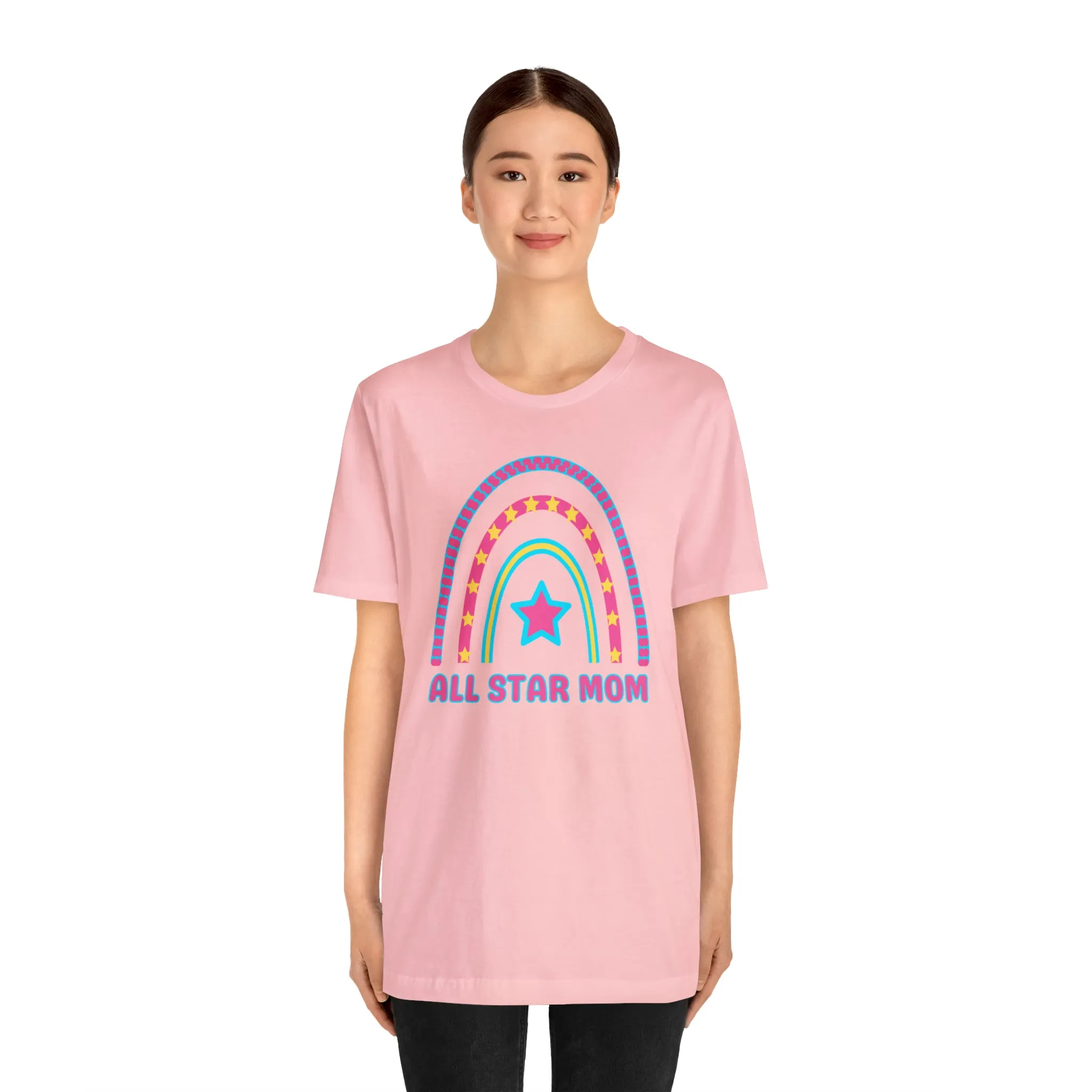 All Star Mom Pink Heart T-Shirt | Rainbow Mom Tee |  Bella Canvas 3001 Unisex |  Mother Short Sleeve Tshirt
