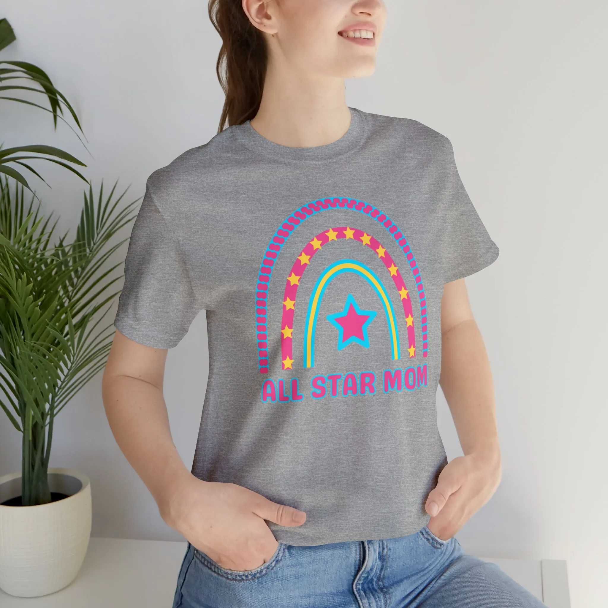 All Star Mom Pink Heart T-Shirt | Rainbow Mom Tee |  Bella Canvas 3001 Unisex |  Mother Short Sleeve Tshirt