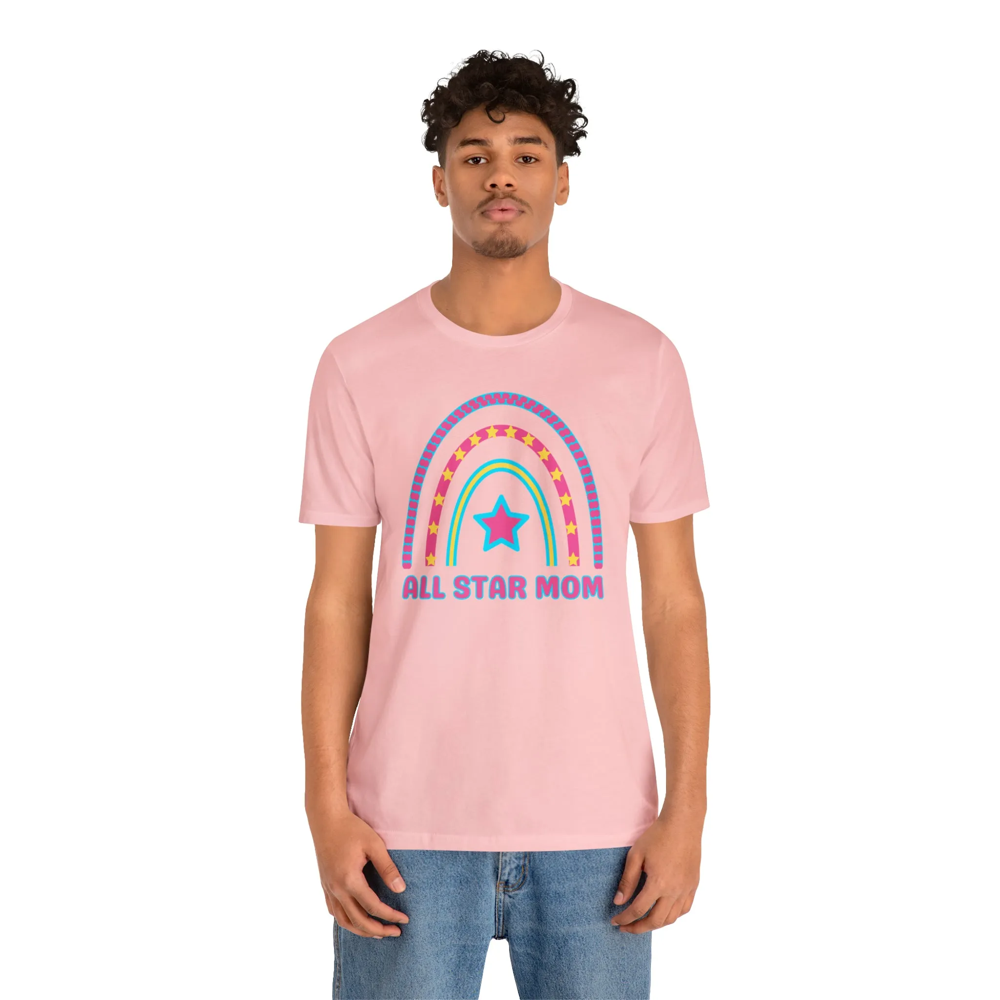 All Star Mom Pink Heart T-Shirt | Rainbow Mom Tee |  Bella Canvas 3001 Unisex |  Mother Short Sleeve Tshirt