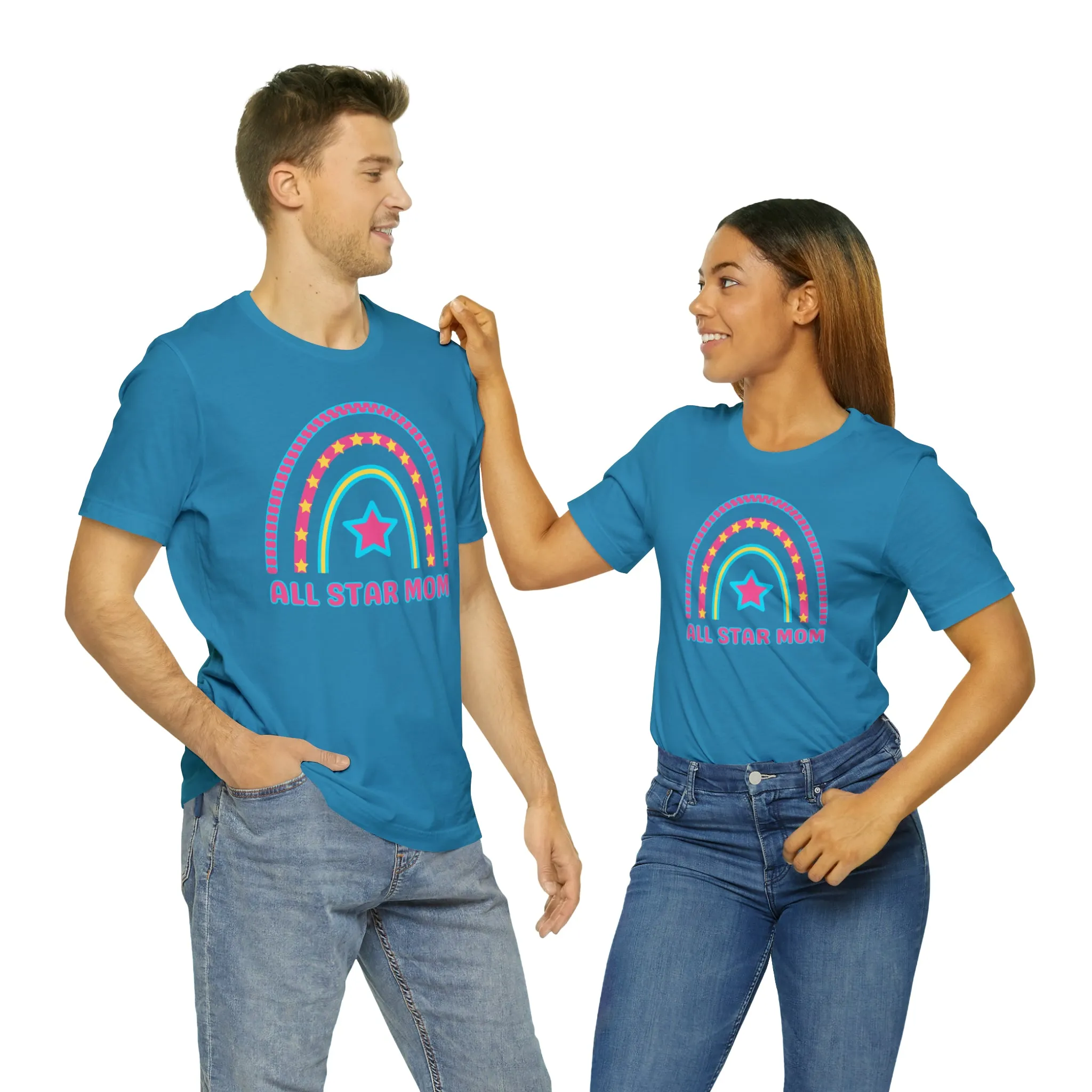 All Star Mom Pink Heart T-Shirt | Rainbow Mom Tee |  Bella Canvas 3001 Unisex |  Mother Short Sleeve Tshirt