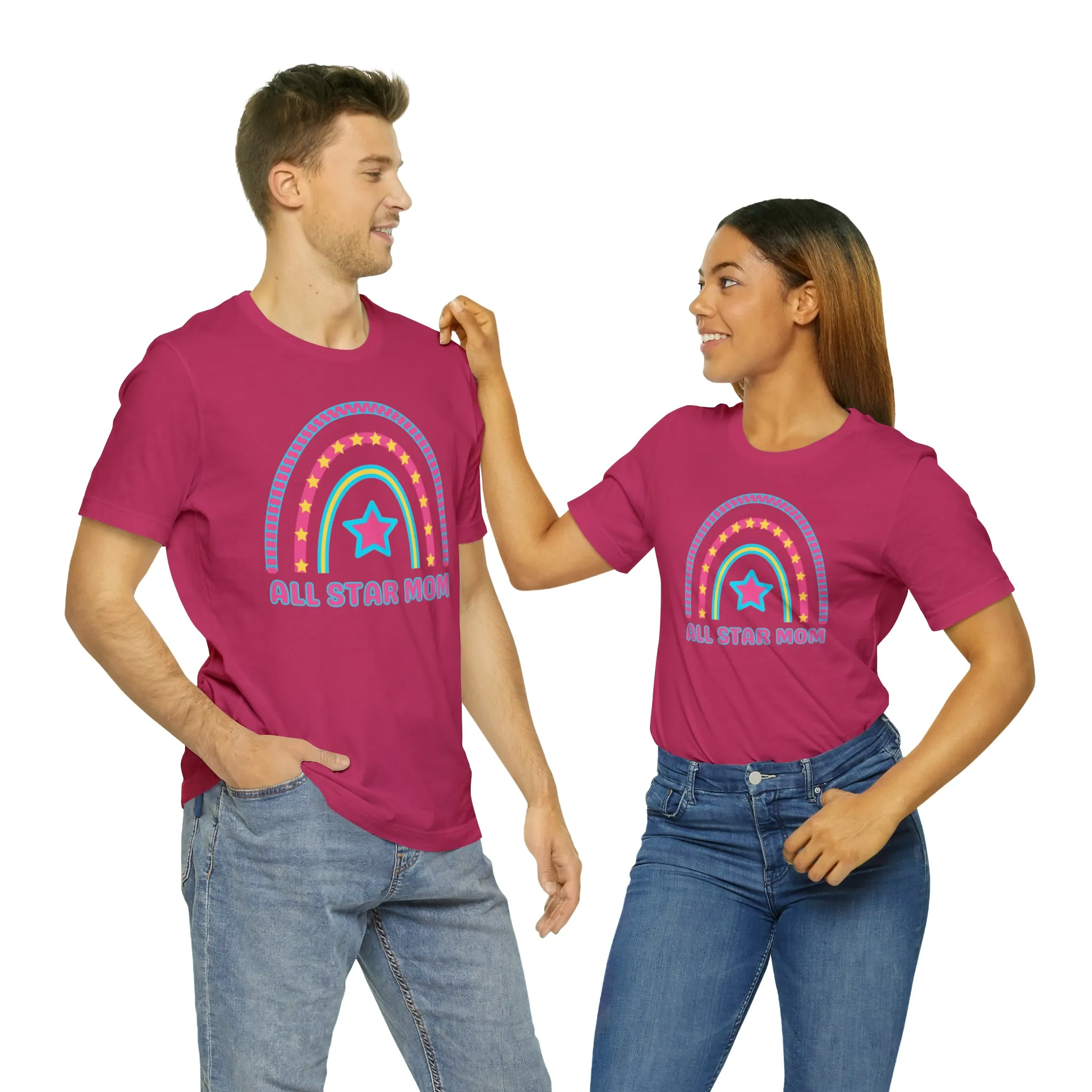 All Star Mom Pink Heart T-Shirt | Rainbow Mom Tee |  Bella Canvas 3001 Unisex |  Mother Short Sleeve Tshirt