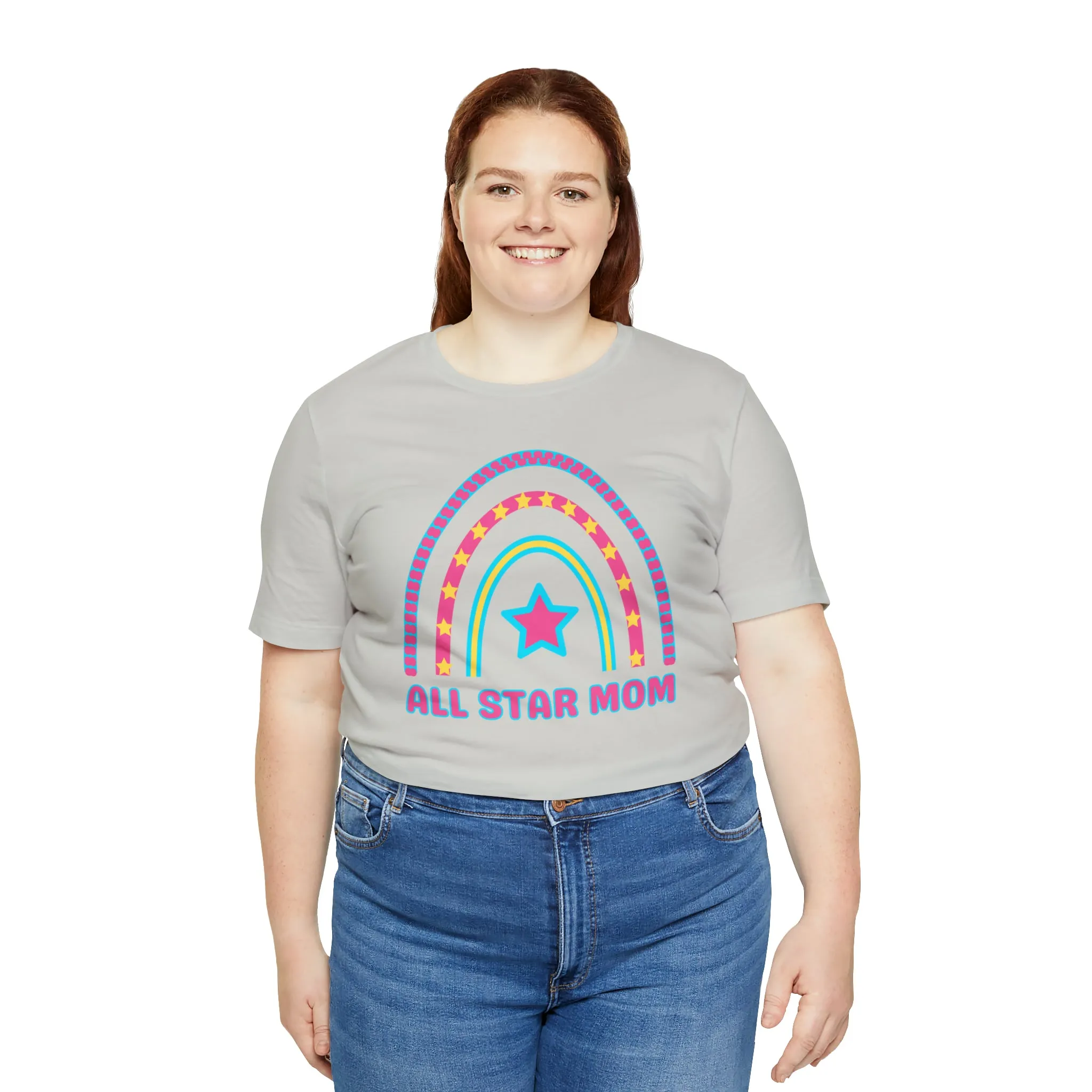 All Star Mom Pink Heart T-Shirt | Rainbow Mom Tee |  Bella Canvas 3001 Unisex |  Mother Short Sleeve Tshirt