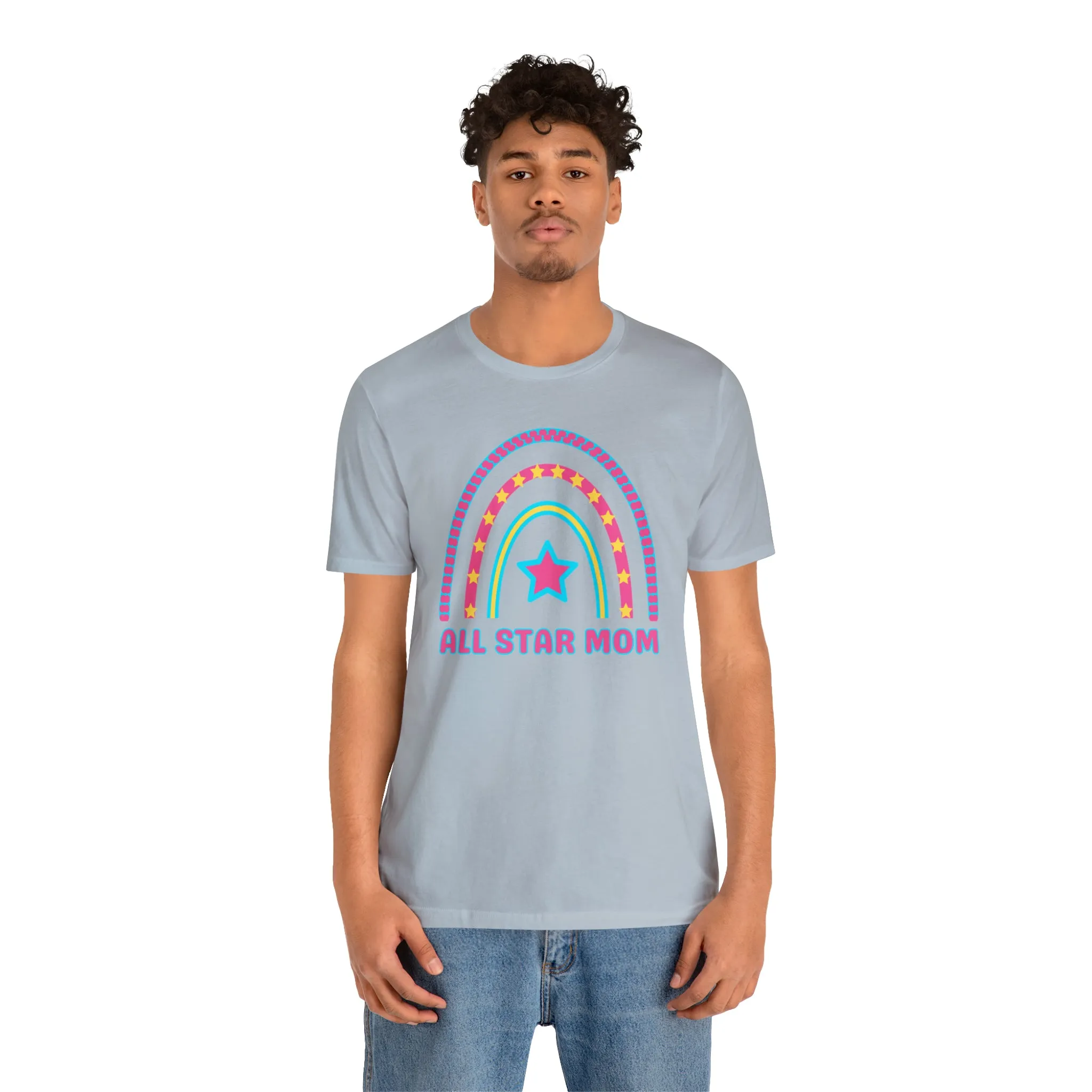 All Star Mom Pink Heart T-Shirt | Rainbow Mom Tee |  Bella Canvas 3001 Unisex |  Mother Short Sleeve Tshirt