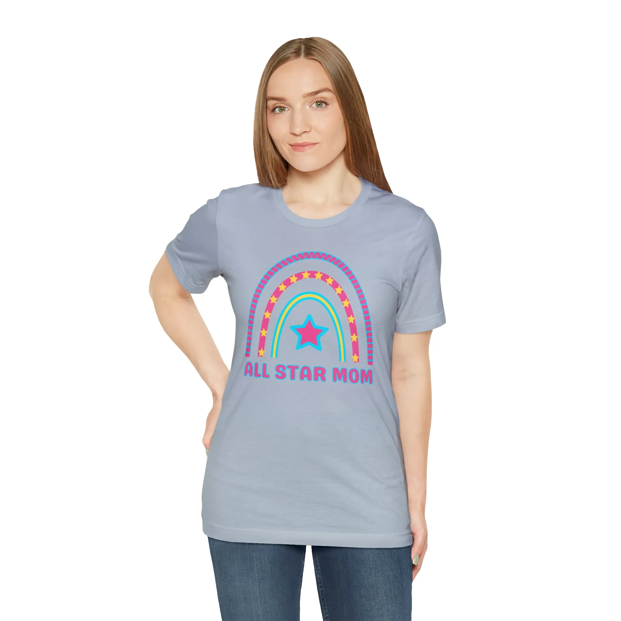 All Star Mom Pink Heart T-Shirt | Rainbow Mom Tee |  Bella Canvas 3001 Unisex |  Mother Short Sleeve Tshirt