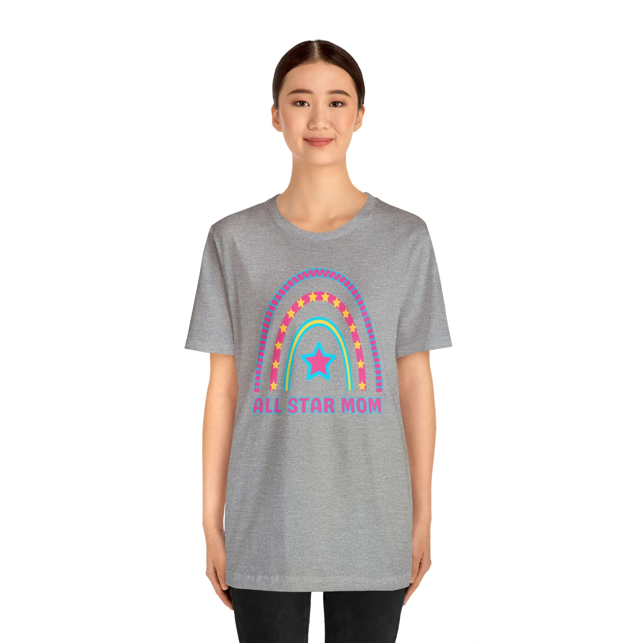 All Star Mom Pink Heart T-Shirt | Rainbow Mom Tee |  Bella Canvas 3001 Unisex |  Mother Short Sleeve Tshirt