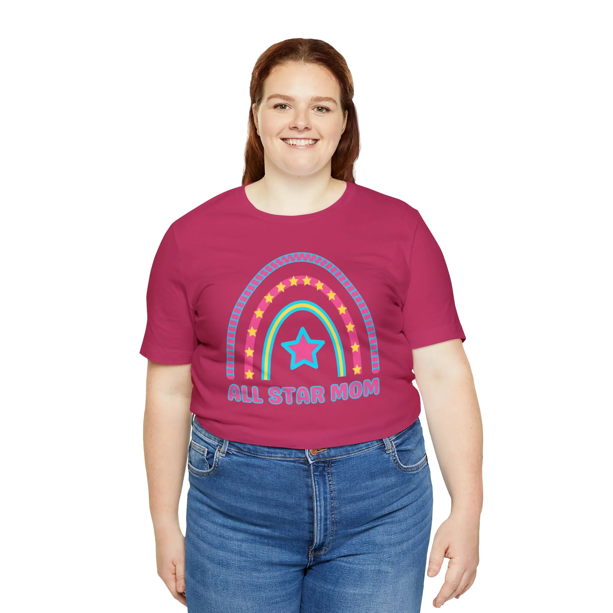 All Star Mom Pink Heart T-Shirt | Rainbow Mom Tee |  Bella Canvas 3001 Unisex |  Mother Short Sleeve Tshirt
