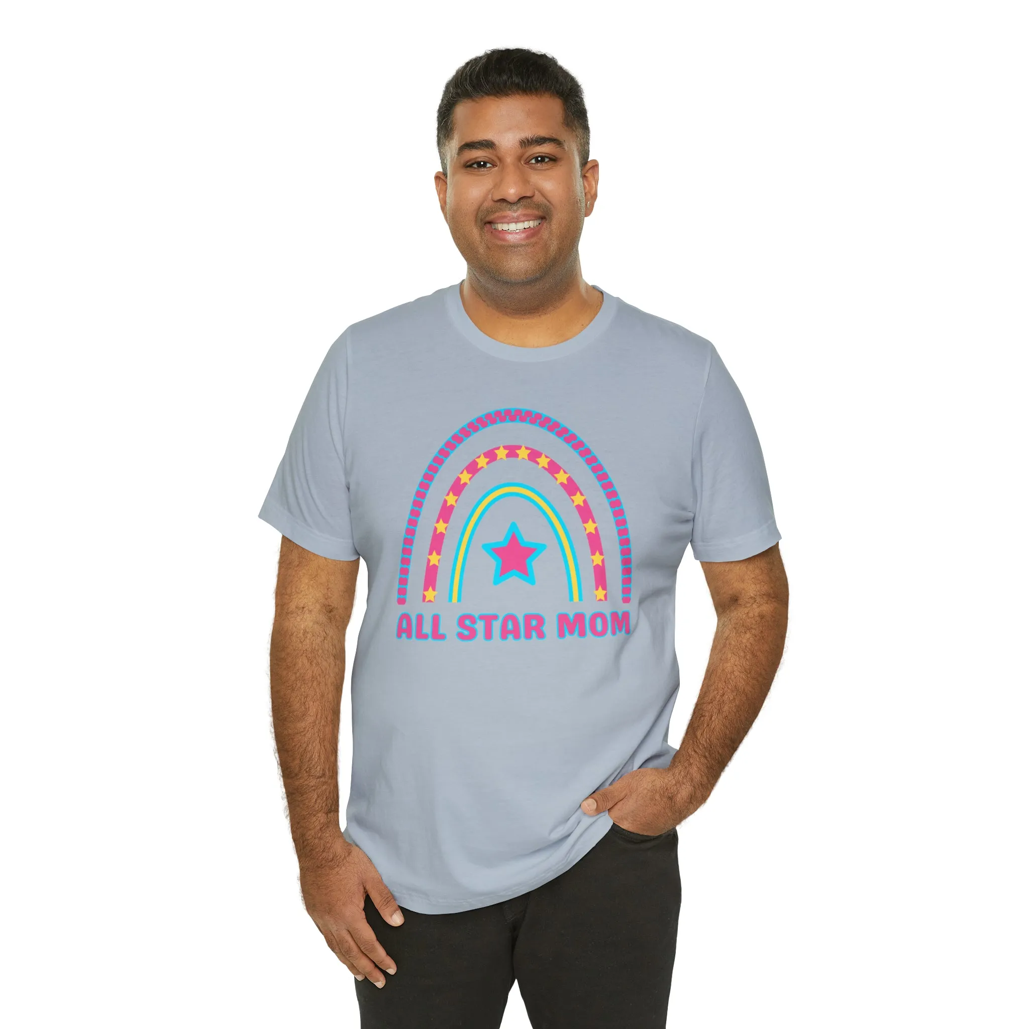 All Star Mom Pink Heart T-Shirt | Rainbow Mom Tee |  Bella Canvas 3001 Unisex |  Mother Short Sleeve Tshirt