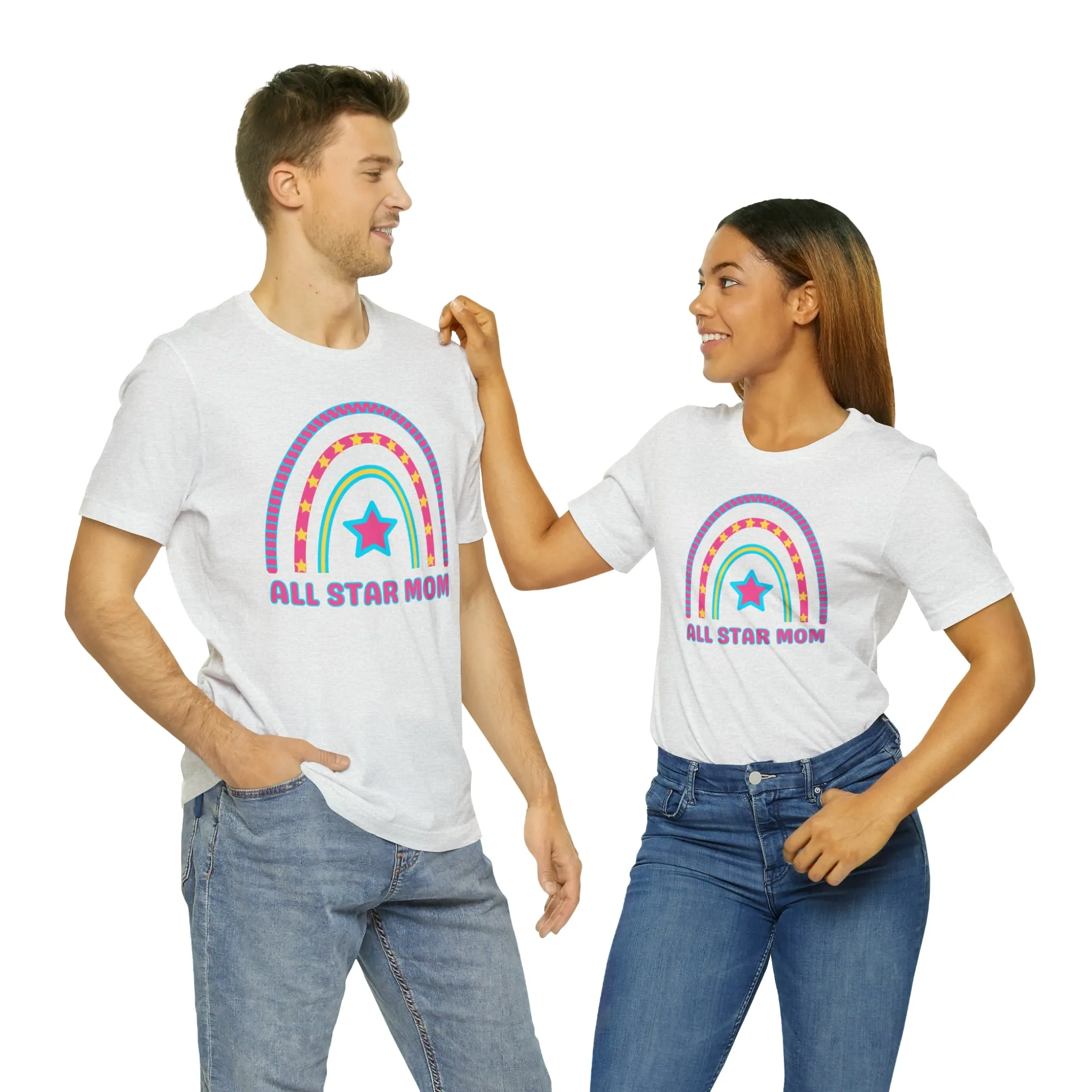 All Star Mom Pink Heart T-Shirt | Rainbow Mom Tee |  Bella Canvas 3001 Unisex |  Mother Short Sleeve Tshirt