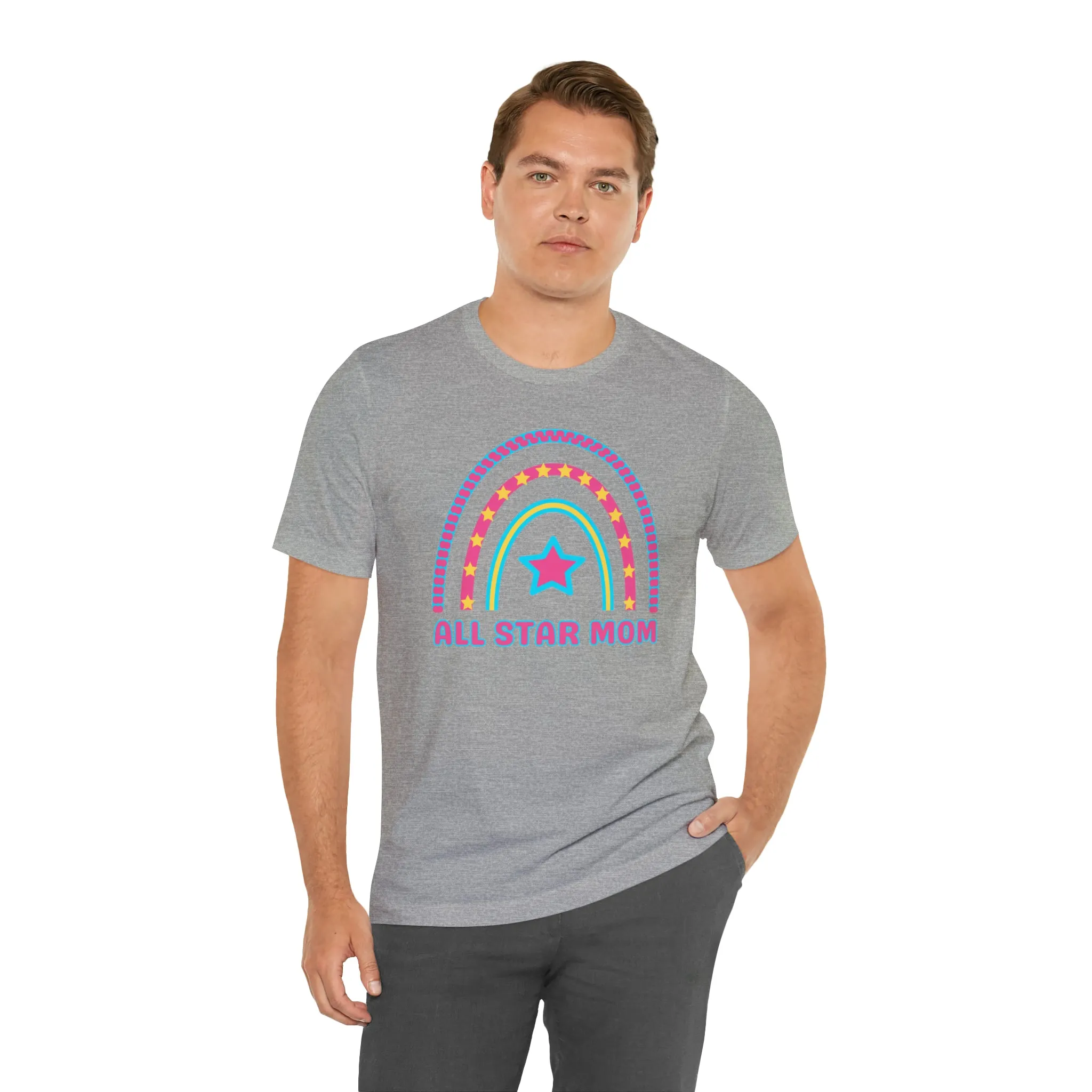 All Star Mom Pink Heart T-Shirt | Rainbow Mom Tee |  Bella Canvas 3001 Unisex |  Mother Short Sleeve Tshirt