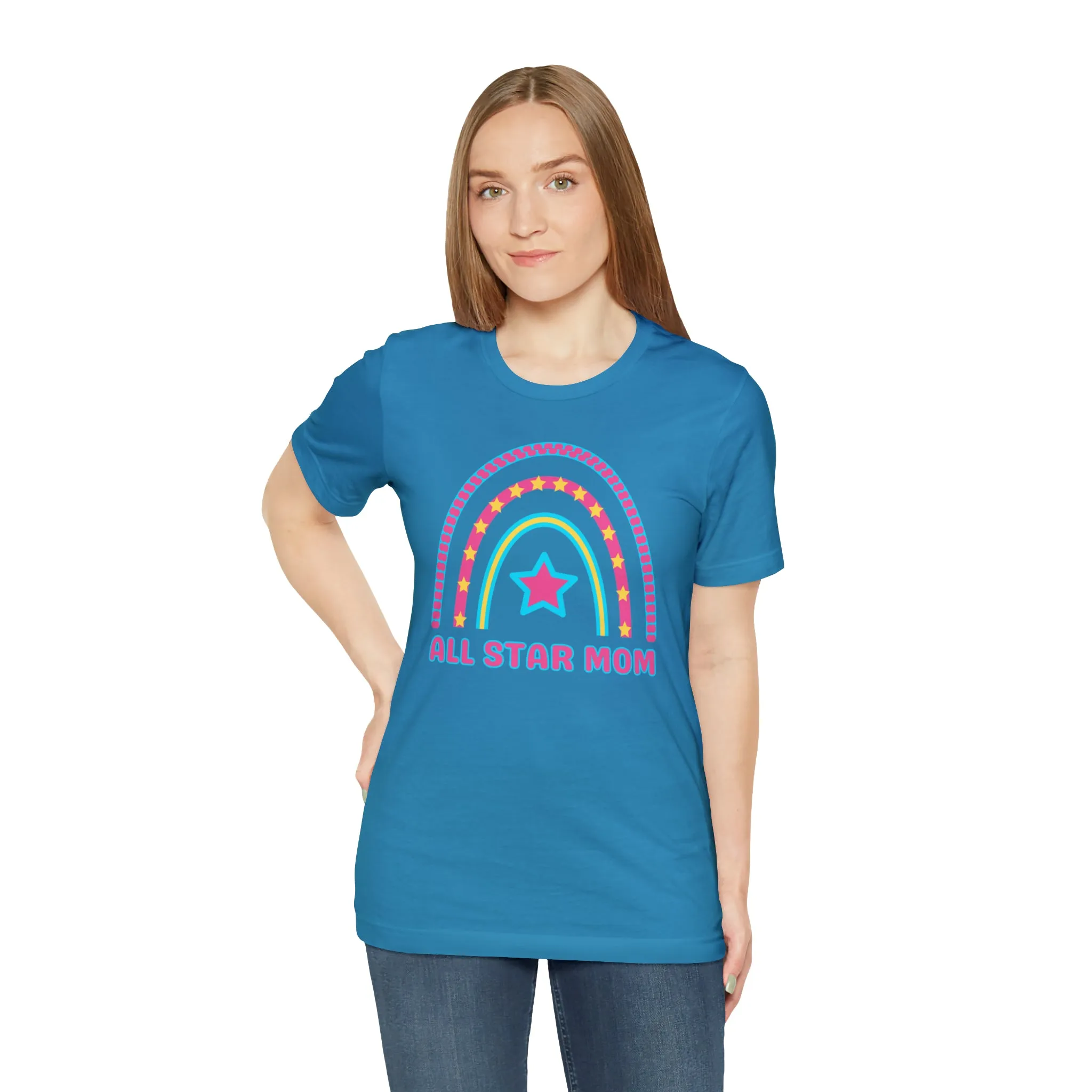 All Star Mom Pink Heart T-Shirt | Rainbow Mom Tee |  Bella Canvas 3001 Unisex |  Mother Short Sleeve Tshirt