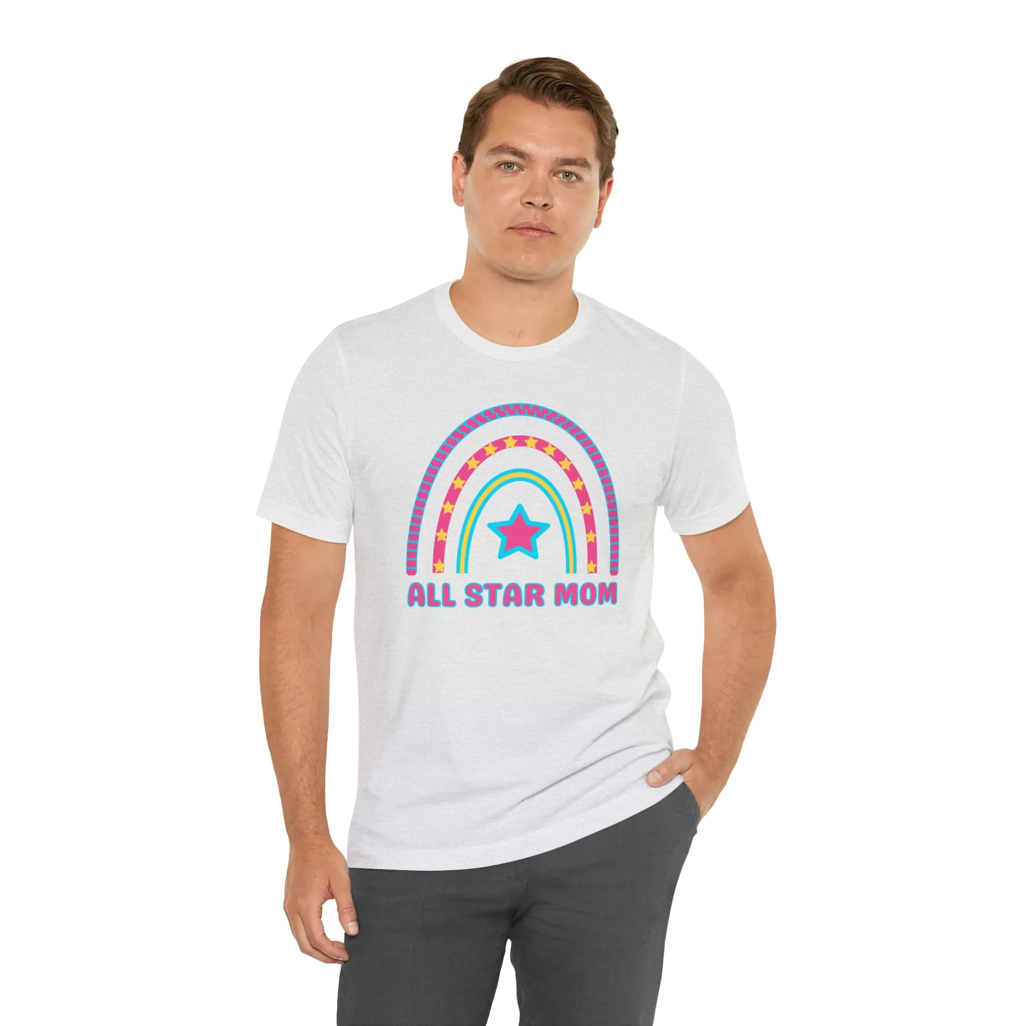 All Star Mom Pink Heart T-Shirt | Rainbow Mom Tee |  Bella Canvas 3001 Unisex |  Mother Short Sleeve Tshirt