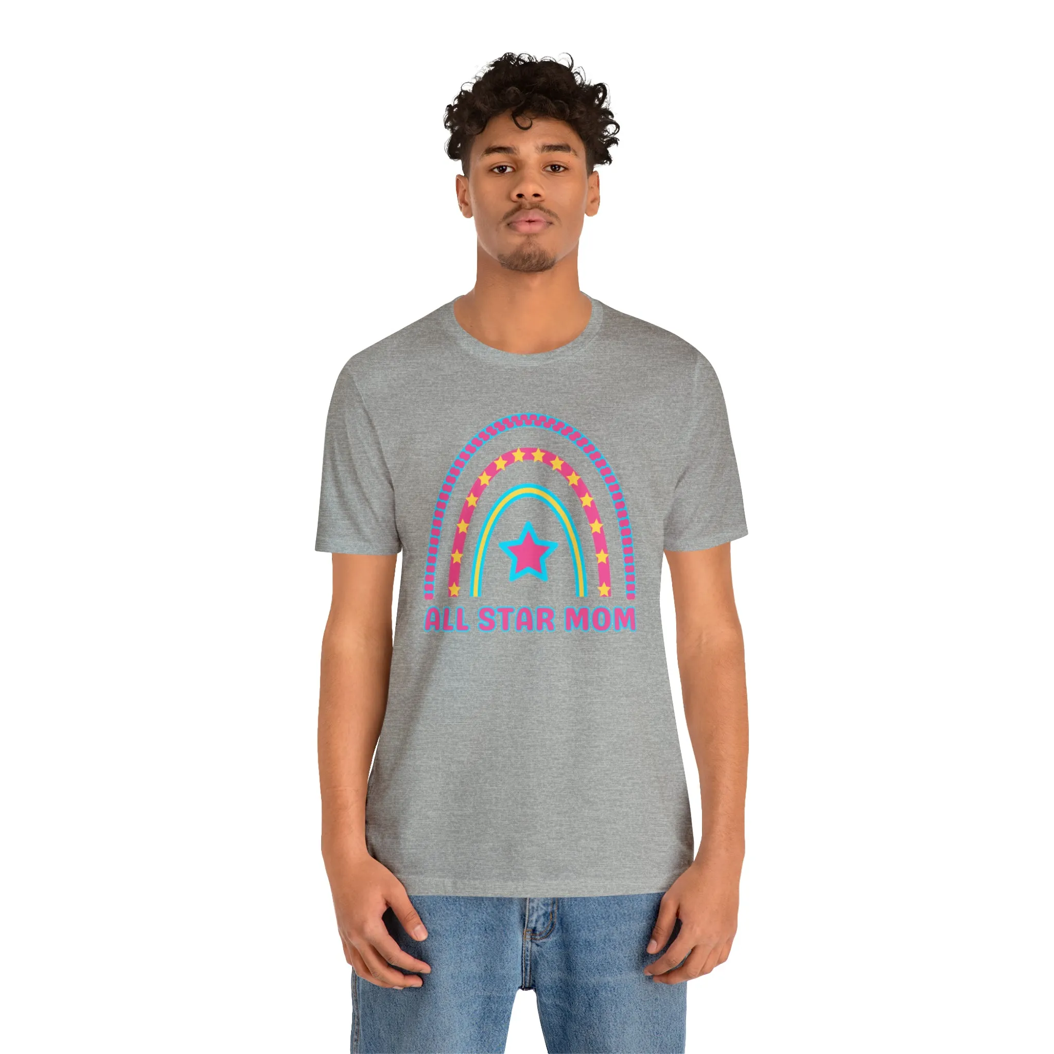 All Star Mom Pink Heart T-Shirt | Rainbow Mom Tee |  Bella Canvas 3001 Unisex |  Mother Short Sleeve Tshirt