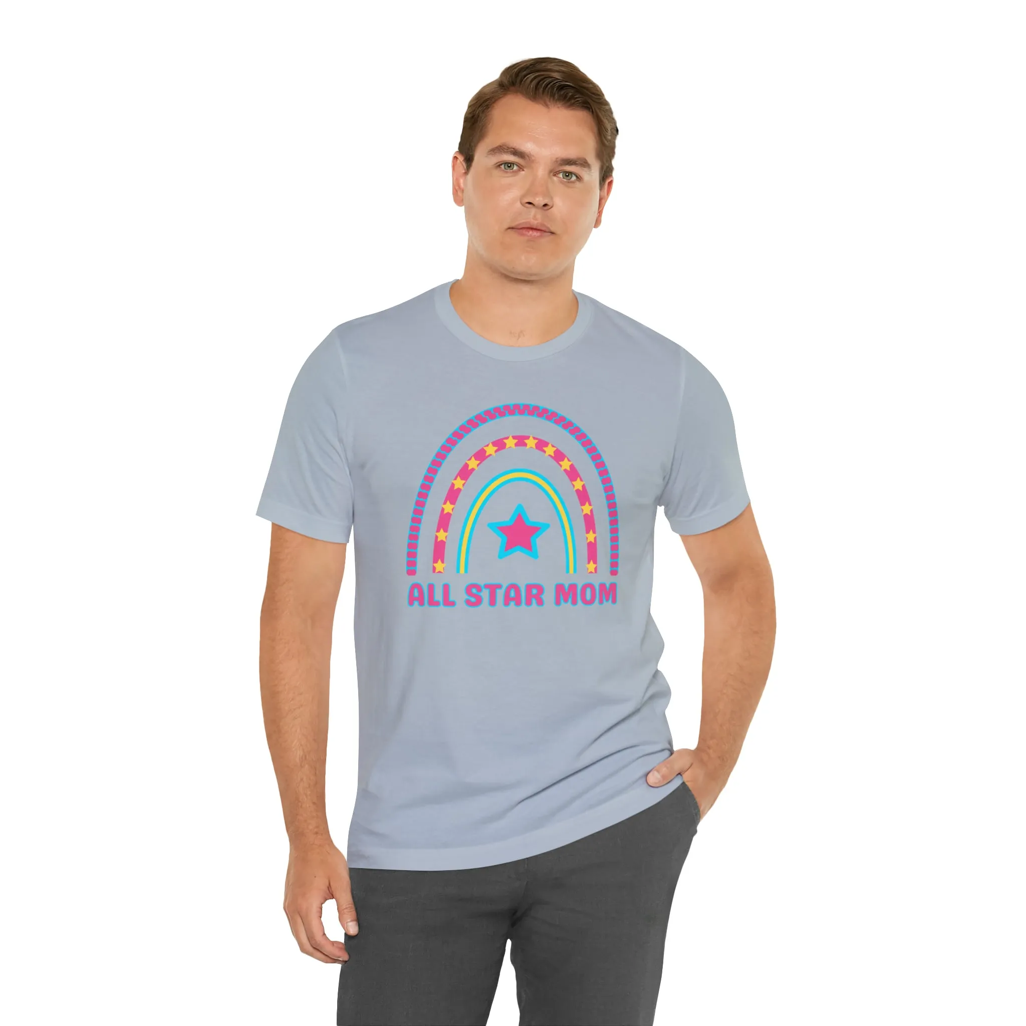 All Star Mom Pink Heart T-Shirt | Rainbow Mom Tee |  Bella Canvas 3001 Unisex |  Mother Short Sleeve Tshirt