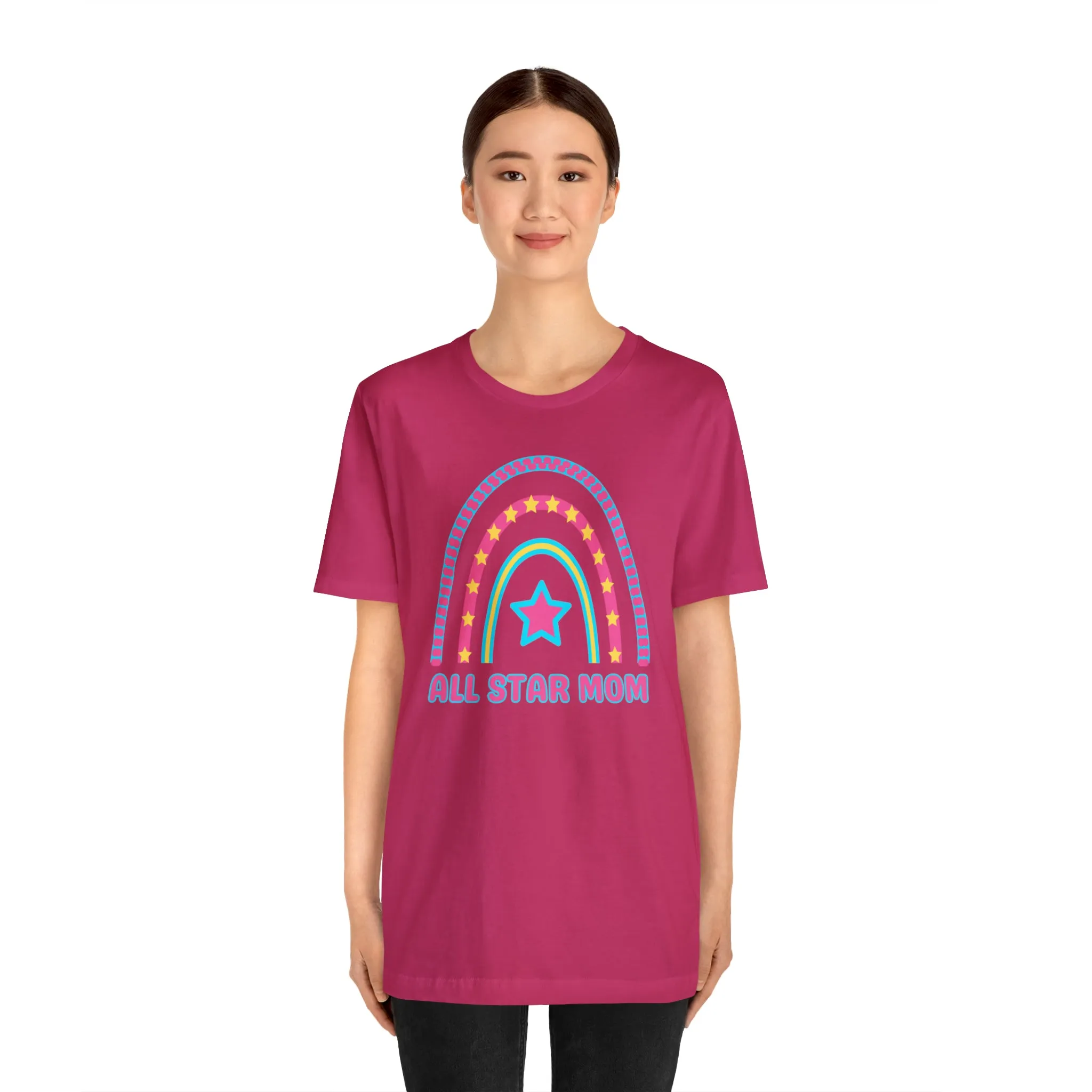 All Star Mom Pink Heart T-Shirt | Rainbow Mom Tee |  Bella Canvas 3001 Unisex |  Mother Short Sleeve Tshirt