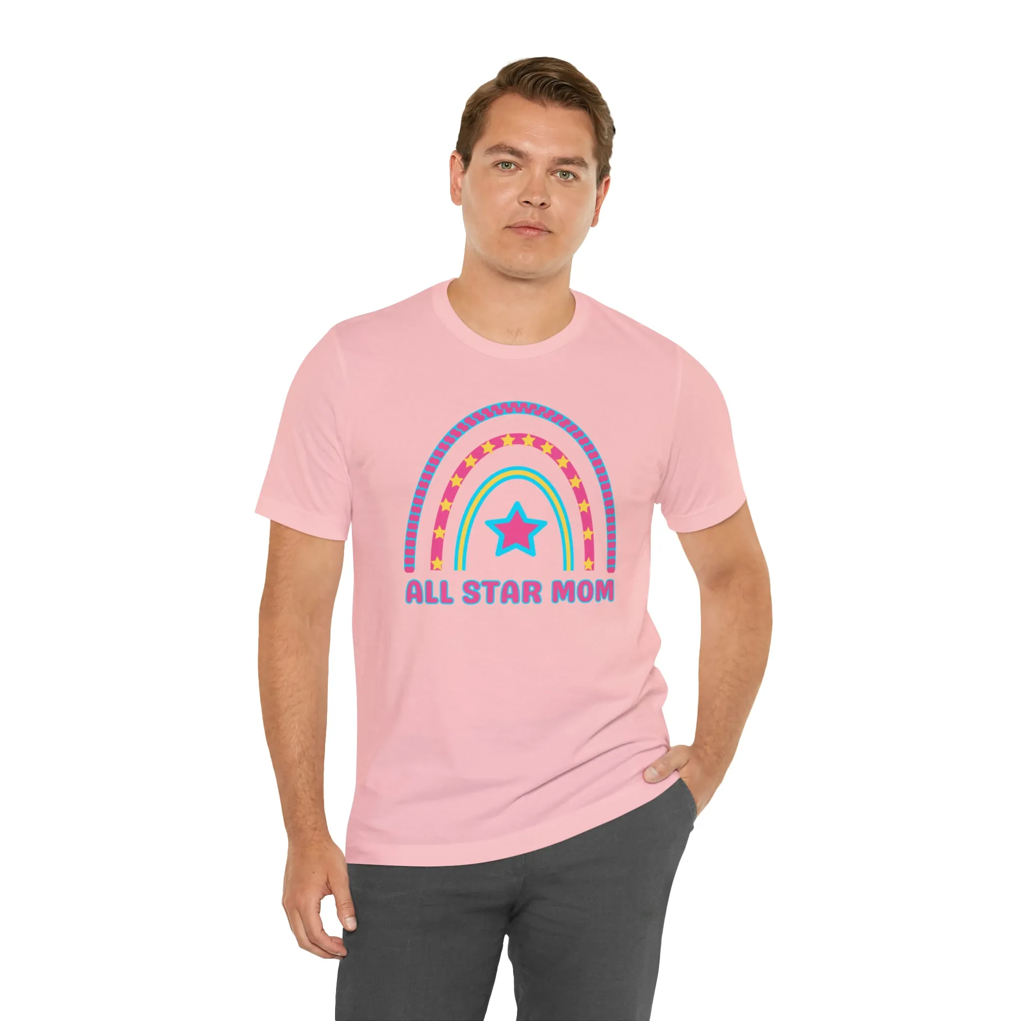 All Star Mom Pink Heart T-Shirt | Rainbow Mom Tee |  Bella Canvas 3001 Unisex |  Mother Short Sleeve Tshirt