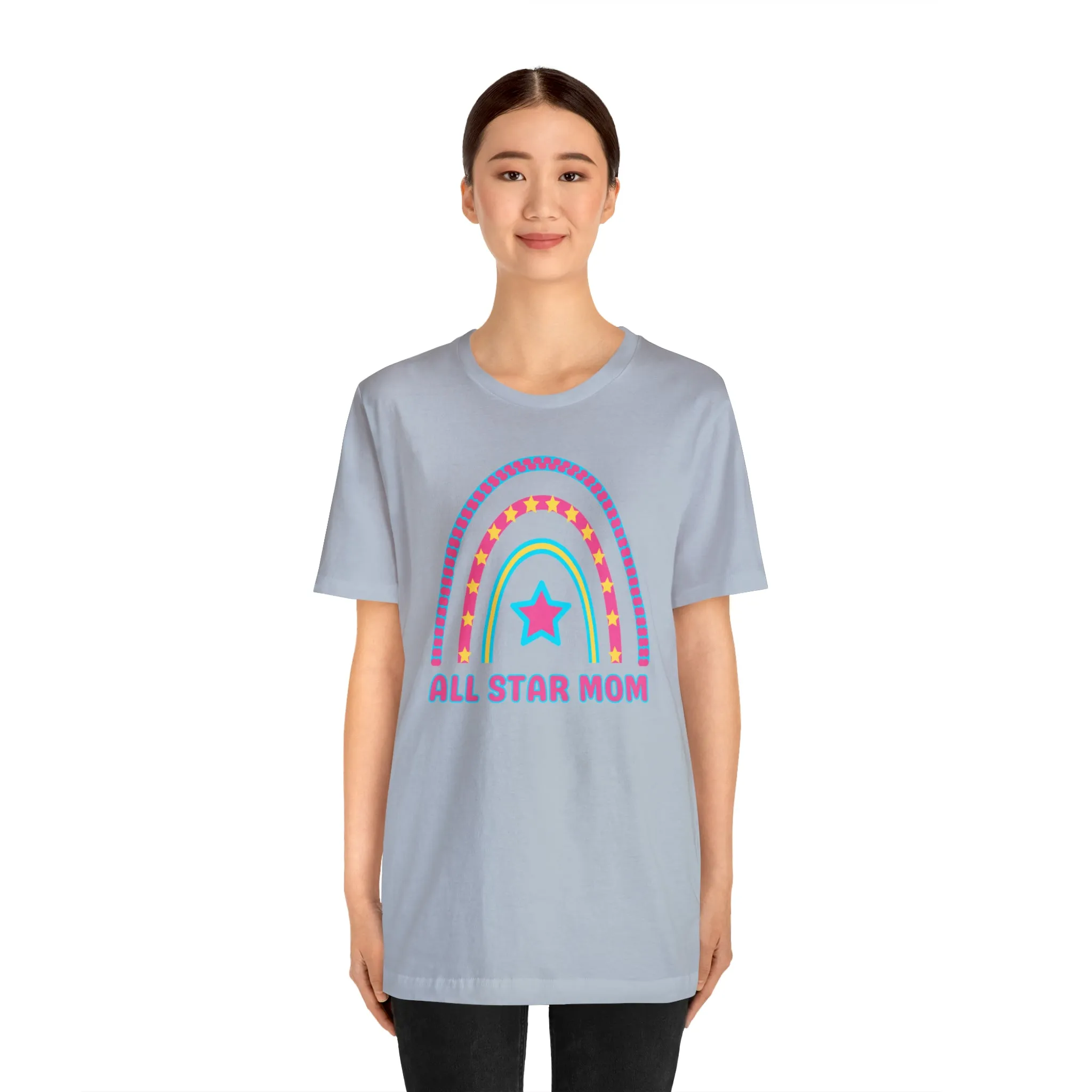 All Star Mom Pink Heart T-Shirt | Rainbow Mom Tee |  Bella Canvas 3001 Unisex |  Mother Short Sleeve Tshirt