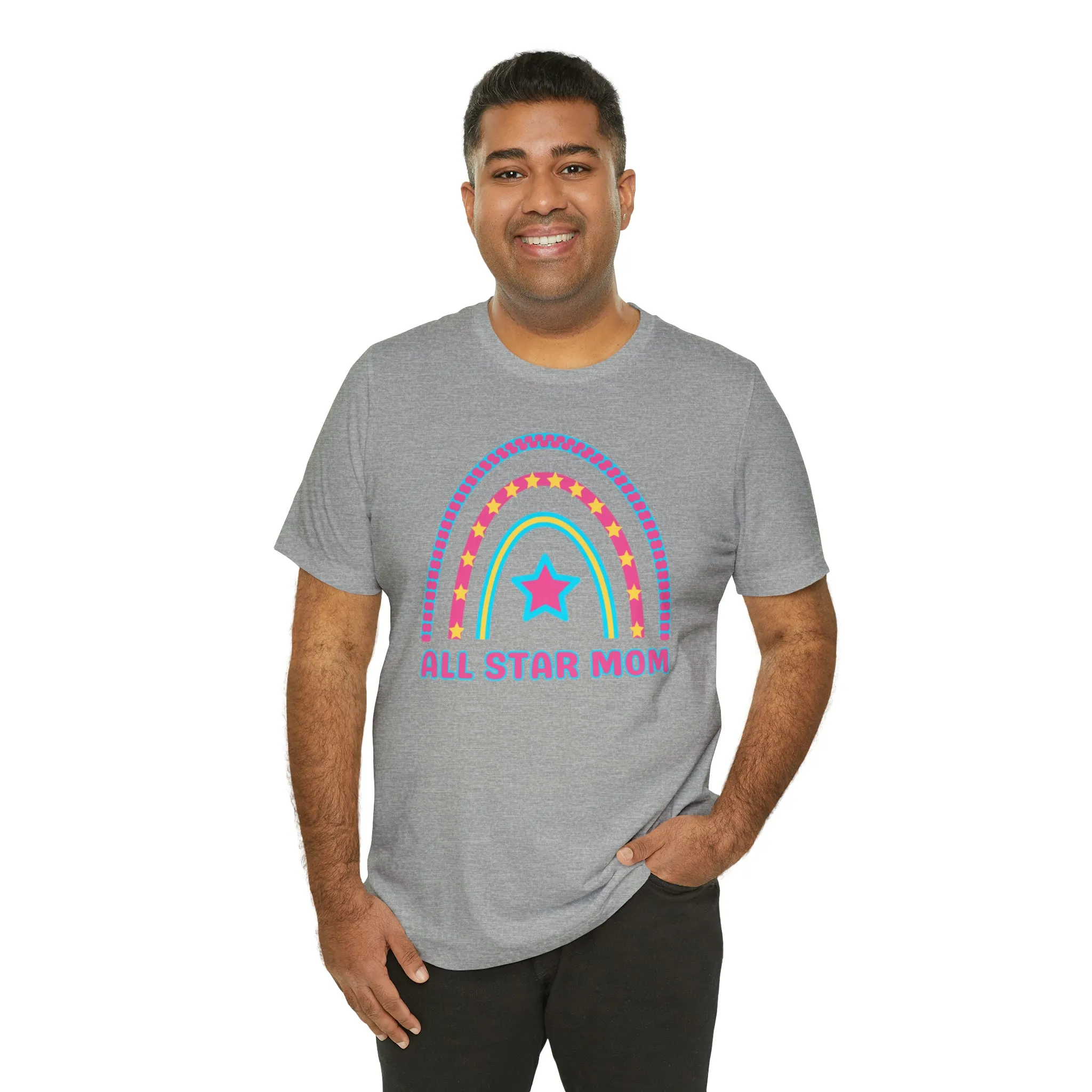 All Star Mom Pink Heart T-Shirt | Rainbow Mom Tee |  Bella Canvas 3001 Unisex |  Mother Short Sleeve Tshirt