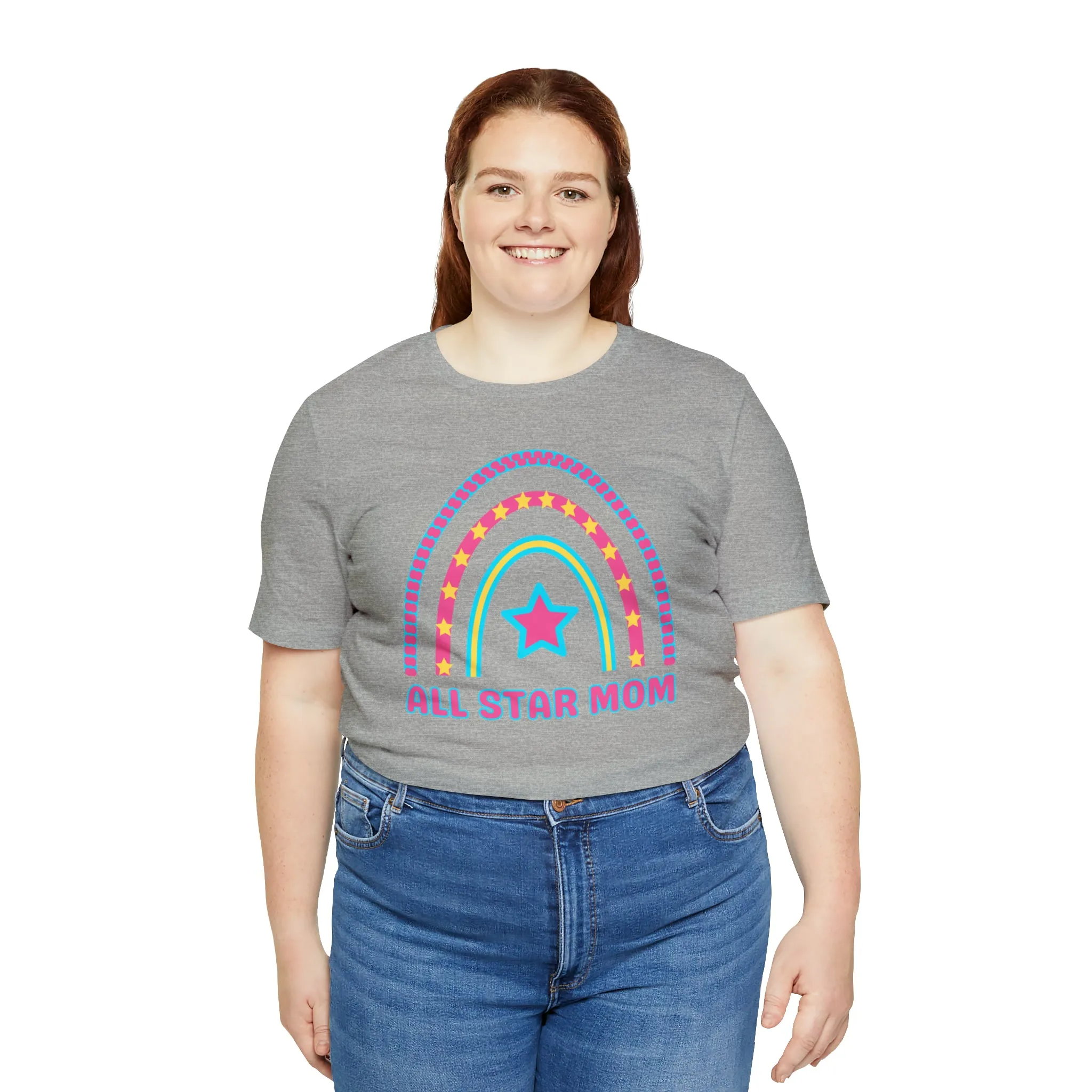 All Star Mom Pink Heart T-Shirt | Rainbow Mom Tee |  Bella Canvas 3001 Unisex |  Mother Short Sleeve Tshirt