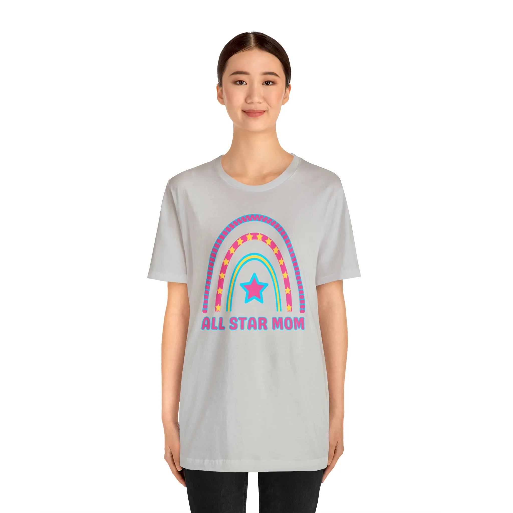All Star Mom Pink Heart T-Shirt | Rainbow Mom Tee |  Bella Canvas 3001 Unisex |  Mother Short Sleeve Tshirt